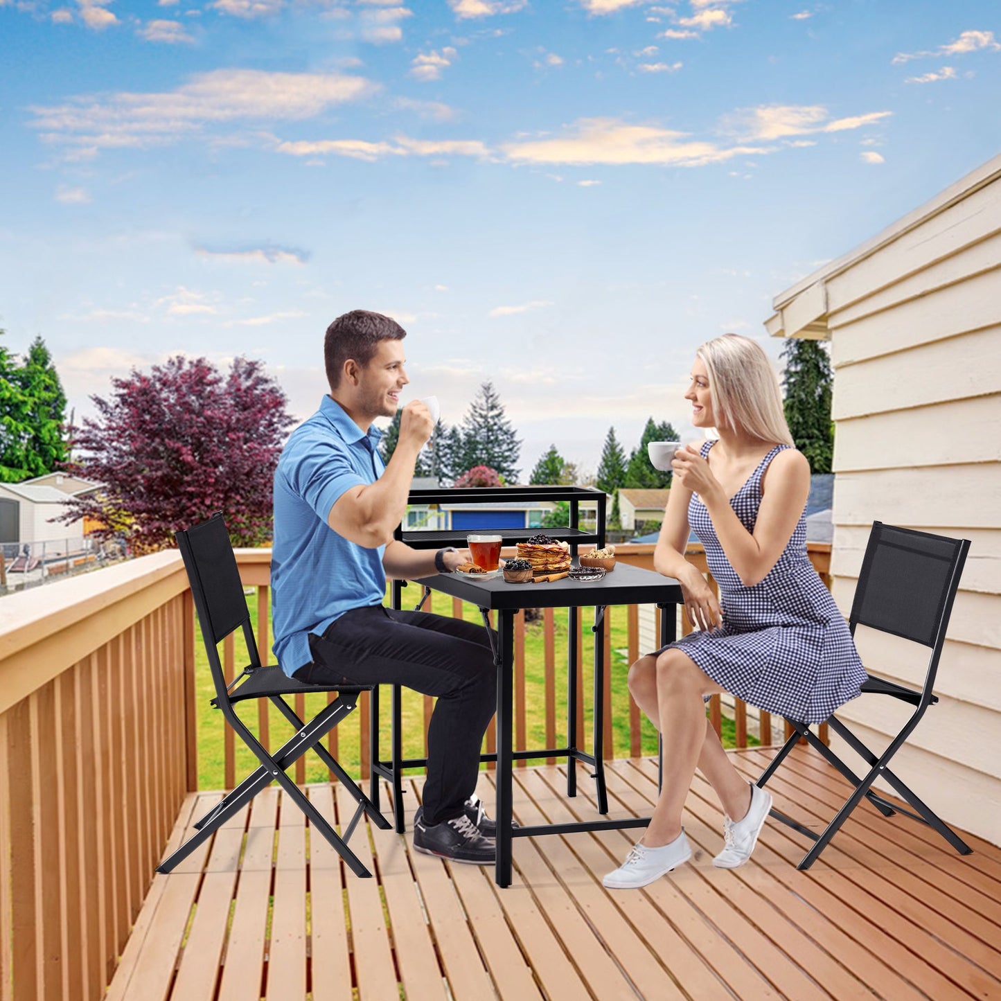 3PCS Patio Bistro Set, Patio Set of Foldable Patio Table and Chairs,Outdoor Patio Furniture Sets,Black image 11