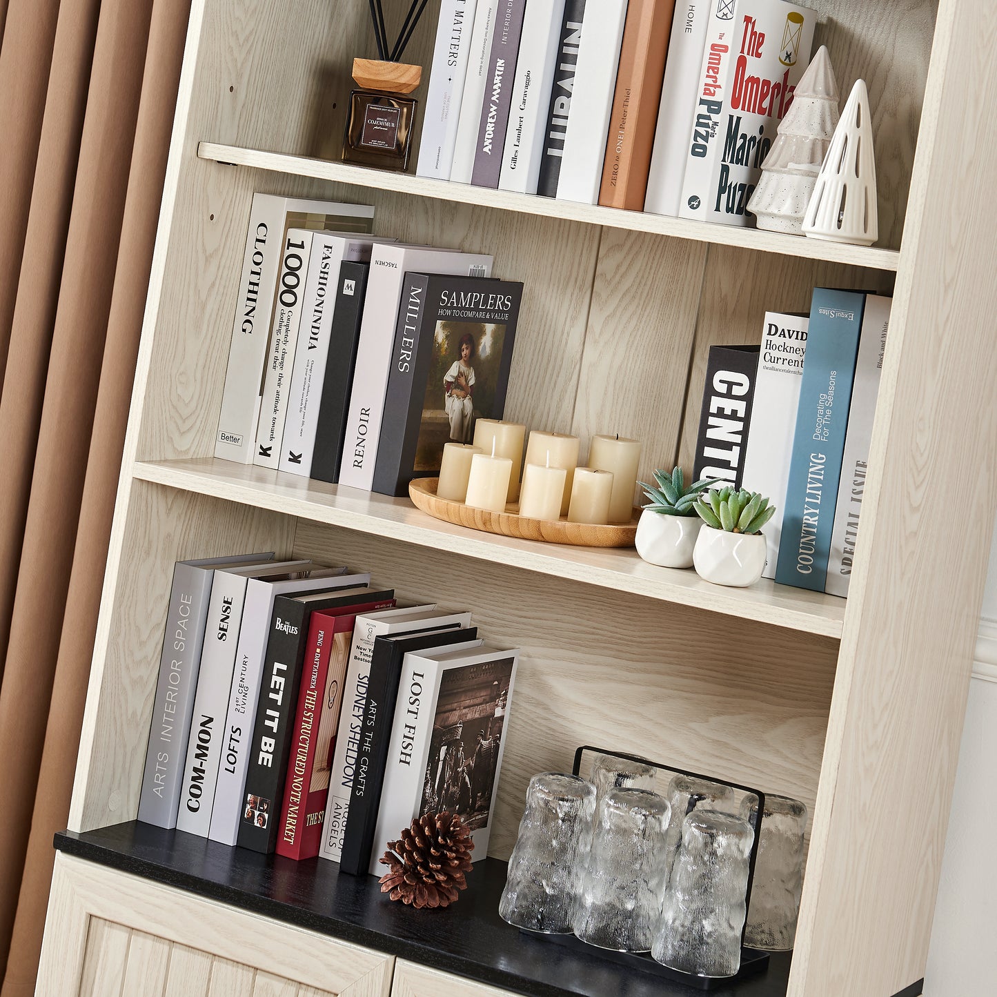 70.86"(180cm) Tall Storage Cabinet, 5 Tier Cube Display Cabinet with Adjustable Shelves and Barn Doors, MDF Wood Freestanding Display Bookshelves for Bedroom,Living Room, Kitchen, Pantry, Bar Cabinet image 12
