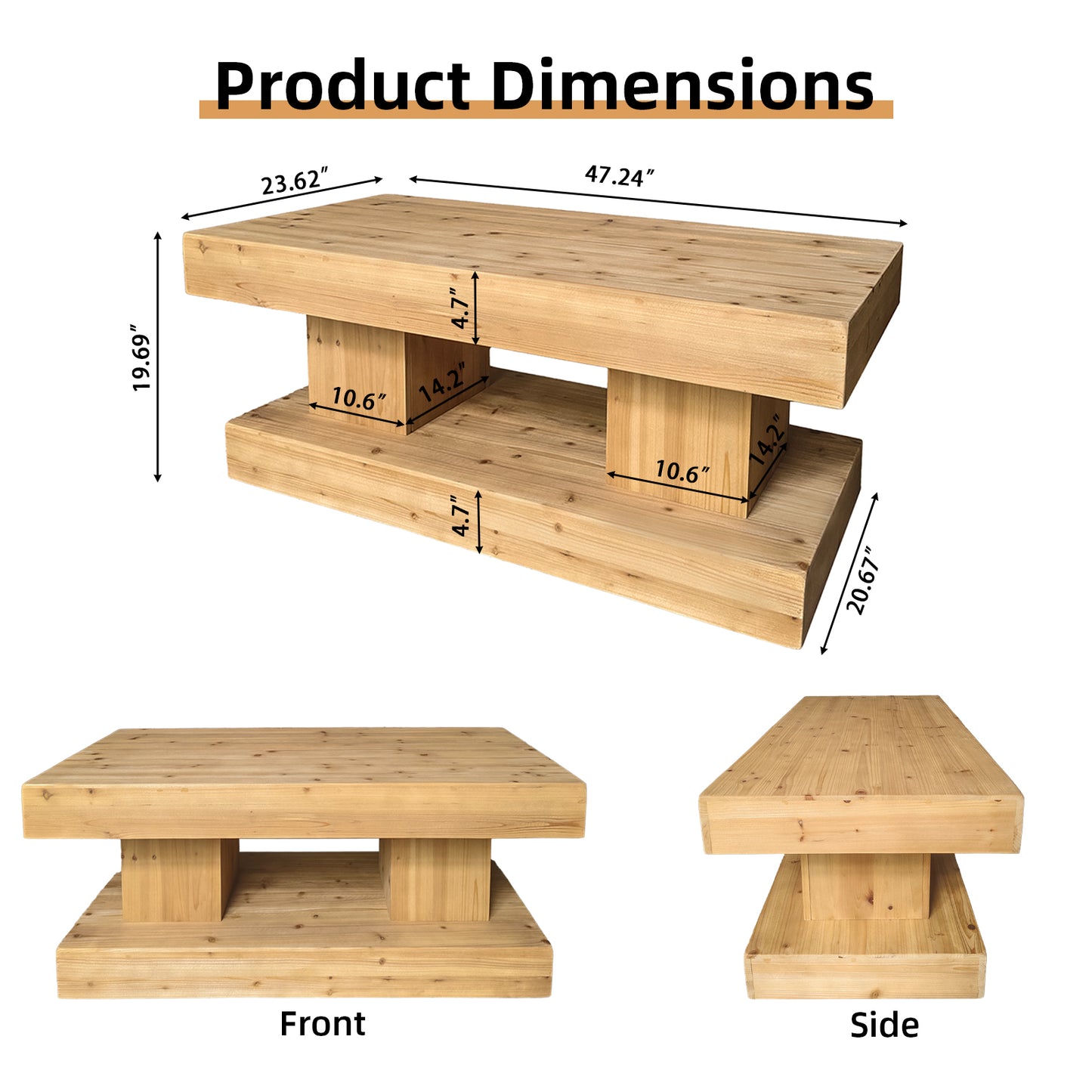 47.24"Natural Solid Wood Coffee Table elevate your living room with crafted from premium natural wood with visible grain and knots for a warm, organic feel. image 8