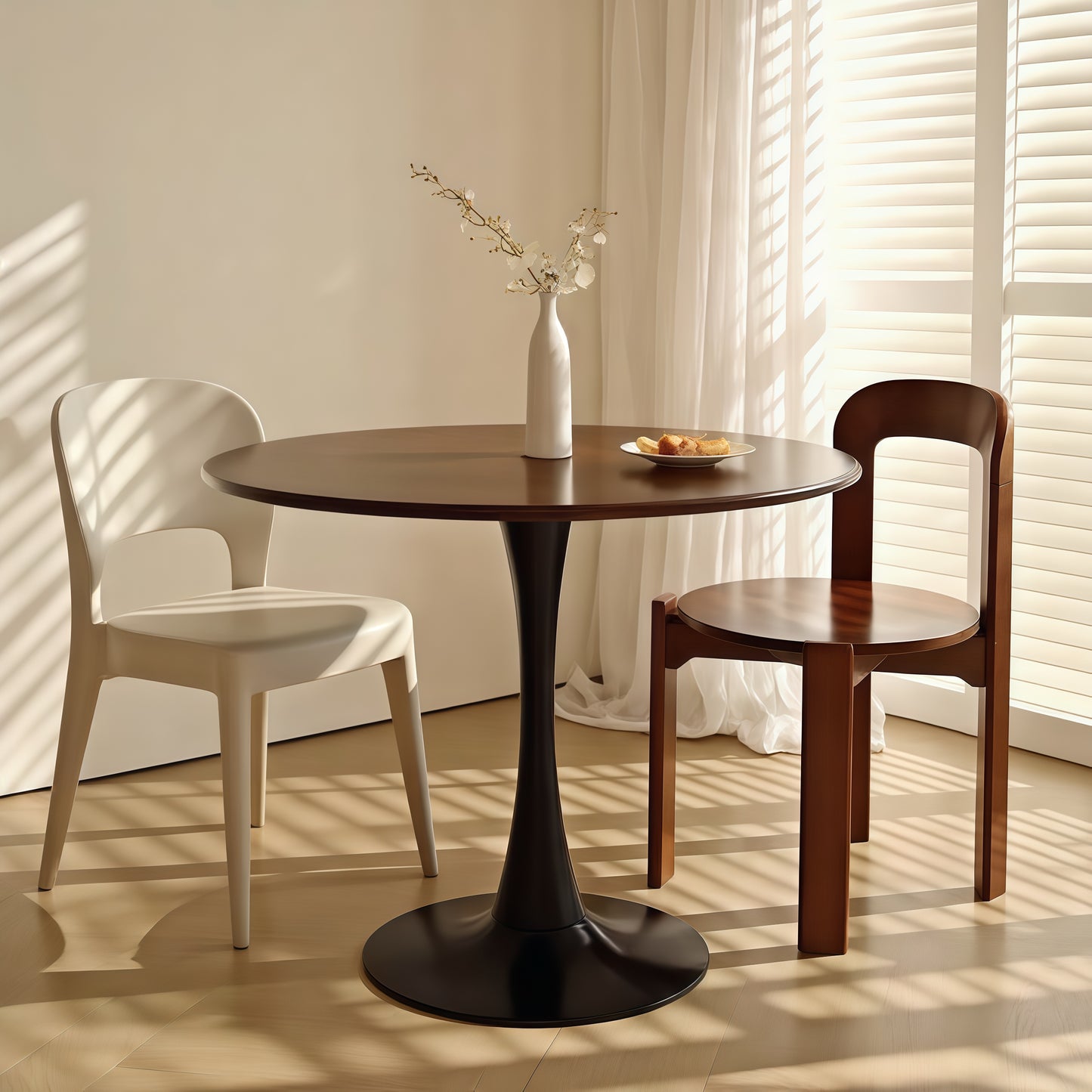 (Walnut Color) Round Table, ∅31.5'' Modern Dining Table, Dining Table,MDF Top and Steel Base Tulip Round Kitchen Table,Kitchen Table, Mid Century Coffee Table for Living Room, Oval Dining Table image 12