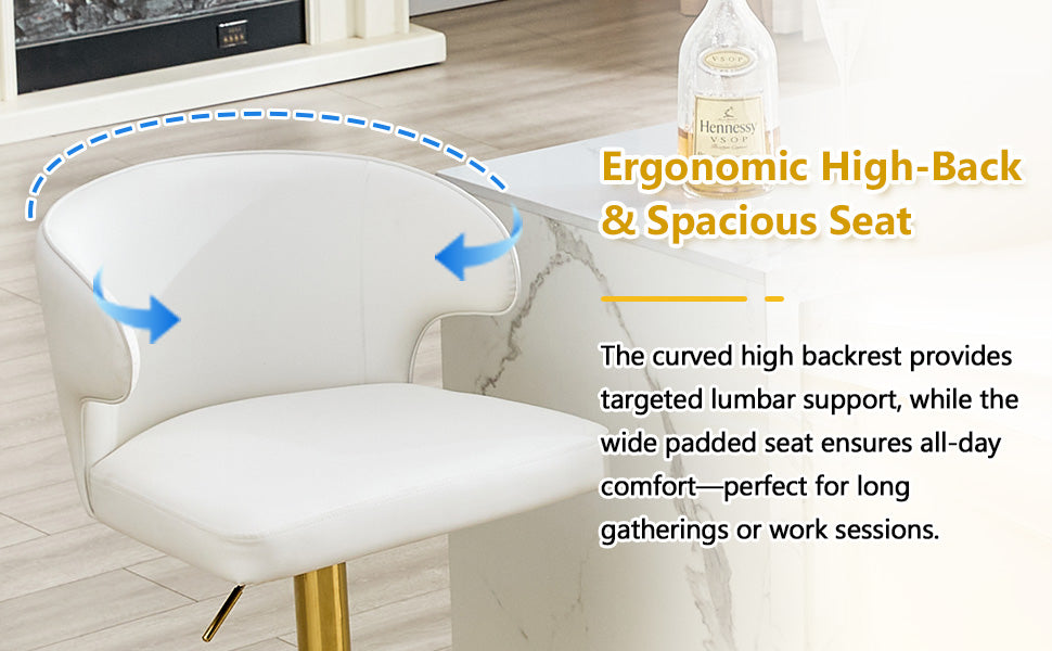Modern rotating adjustable bar chair, PU leather belt backrest swivel chair, suitable for kitchen bar counter and dining room, adjustable height, capable of bearing 300 pounds (white -2 pieces) image 12