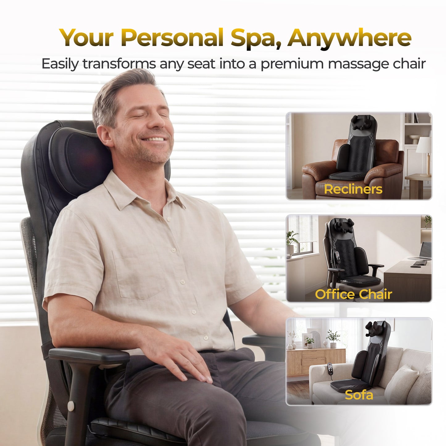 Massage Chair Pad, 3-in-1 Shiatsu Neck and Back Massager Cushion with Heat, Adjustable Height & Intensity, Full Body Massage Pad for Recliner and Sofa, Fathers Day Dad Gifts image 10