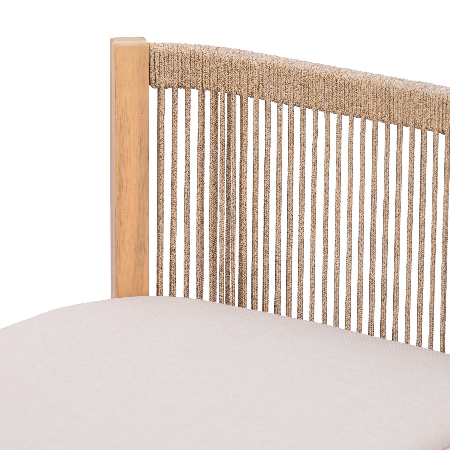 73.23" outdoor acacia wood frame, rope-braided backrest three-seater sofa (Light Teak+Beige Rope+Beige Cushion) image 12