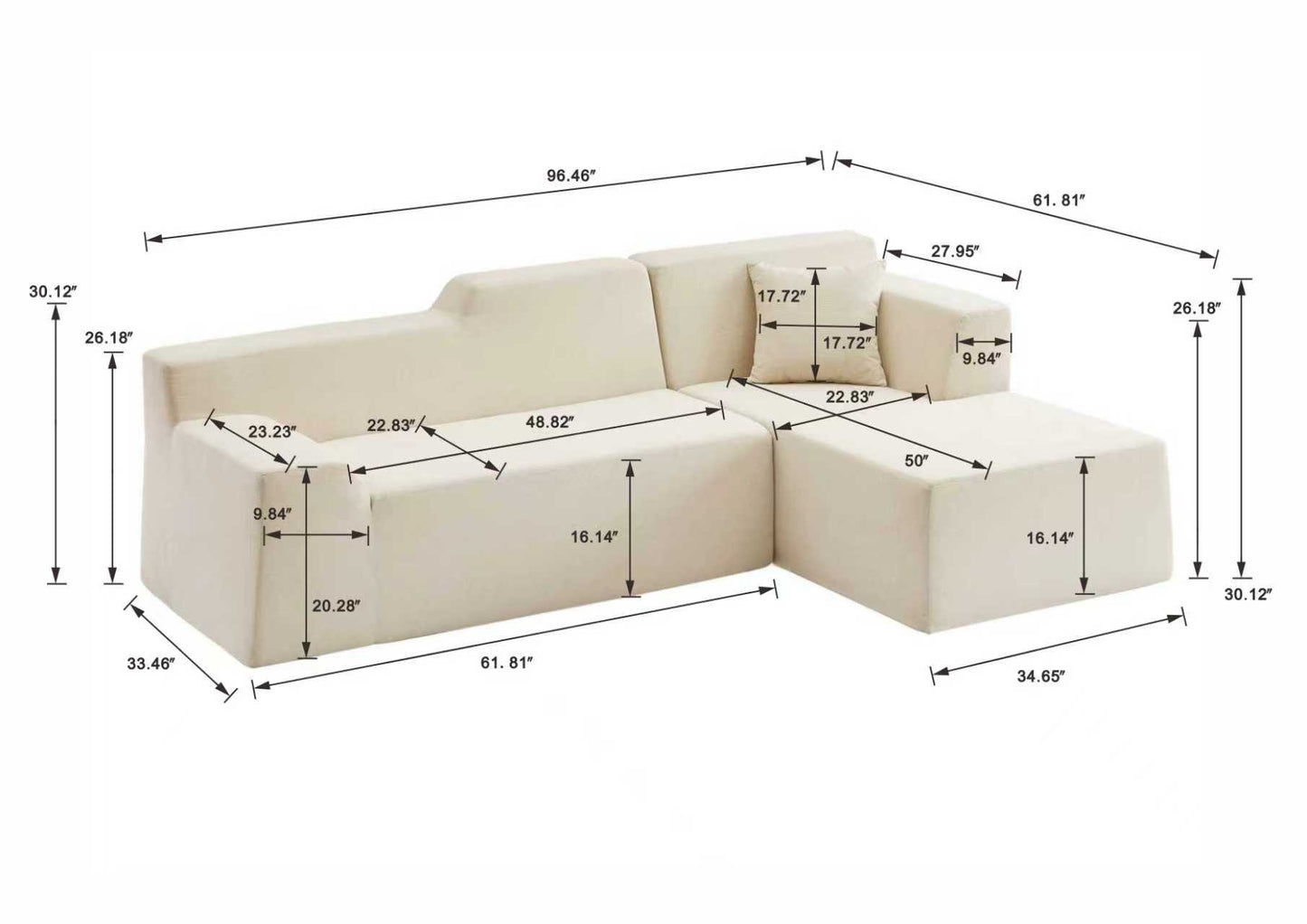 Modern minimalist L-shaped corduroy high back sofa image 8
