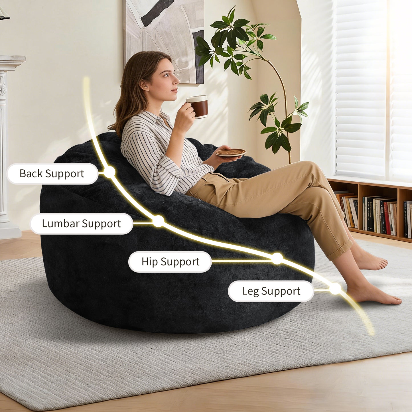 Ultra-Comfort Ergonomic Bean Bag Lounge Chair with Adjustable High-Elasticity Inner Filling and Detachable Washable Cover for Multi-Scene Use in Living Room/Bedroom/Balcony image 6