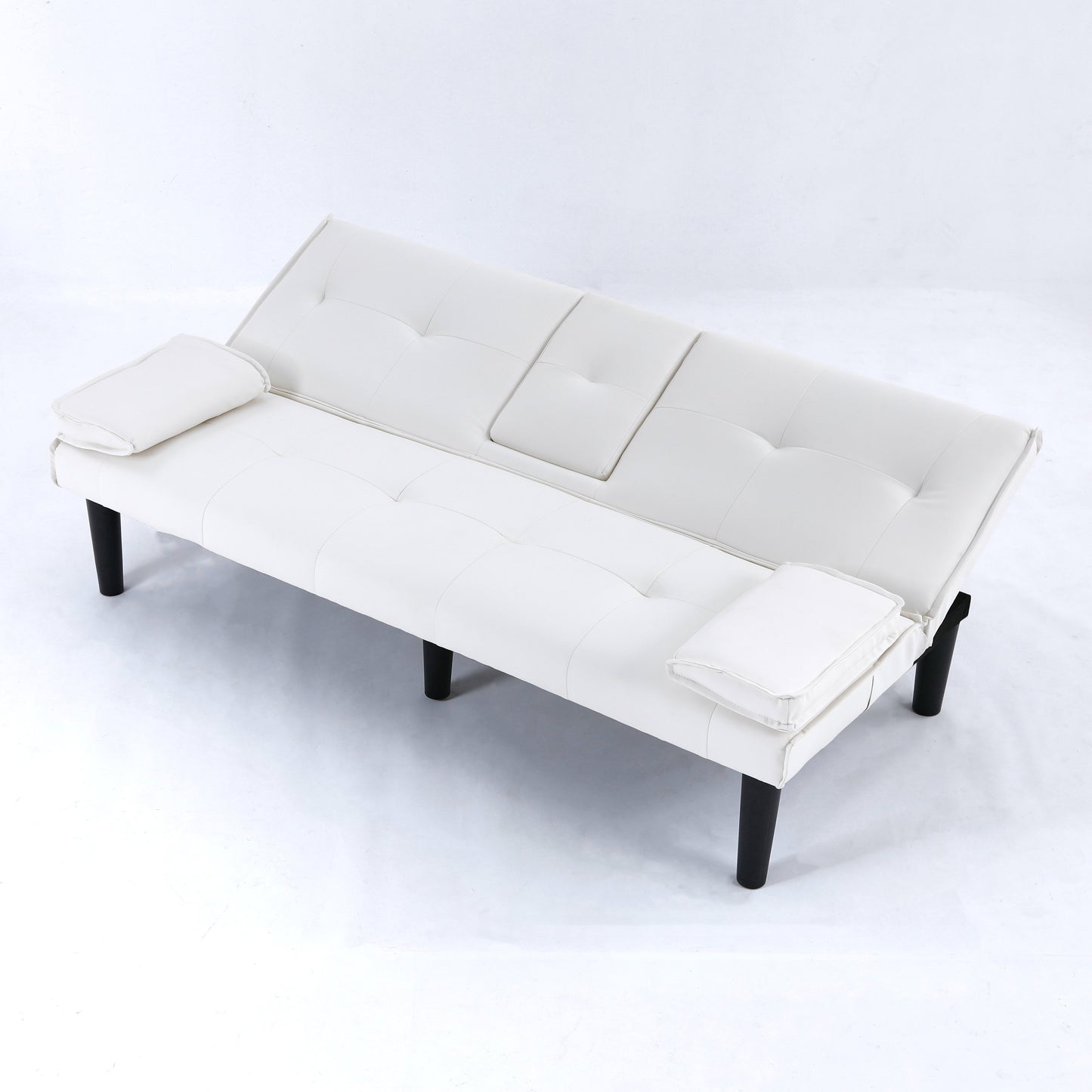 The 67-inch white PVC multi-functional sofa bed, with a foldable and cup holder design, makes it extremely convenient to turn the living room into a guest room image 12