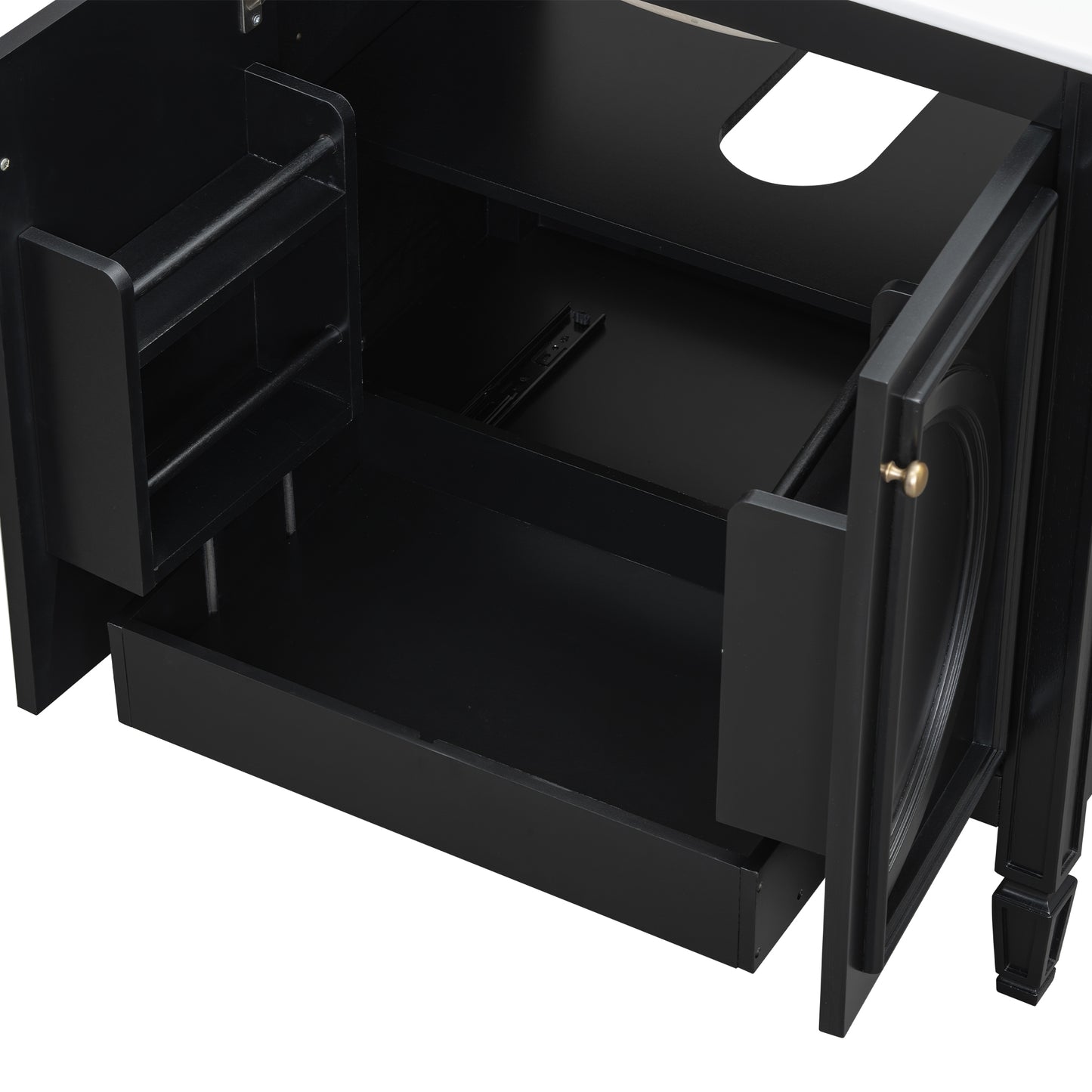 60" Double Sink Bathroom Vanity Set with Matching Wall Mount Medicine Cabinet, Vintage Raised Round Panel Doors & Tapered Legs, Soft Close Hinges, Adjustable Storage Shelves, Black image 12