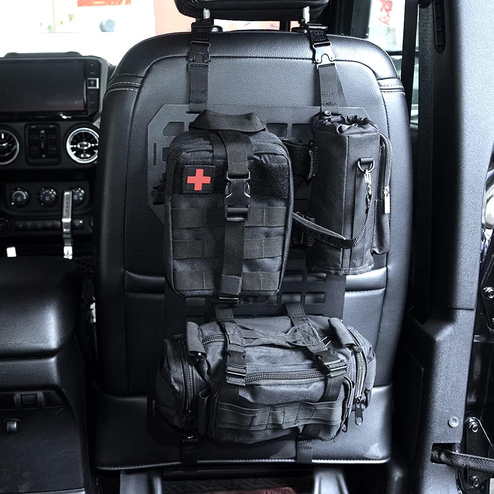 17935 Tactical Rigid MOLLE Panel Seat Cover with MOLLE Medical First Aid Kit & Portable Water Bottle Bag & Tactical Equipment Storage Pouches & 20 Fastening Tape(2 pcs) image 7