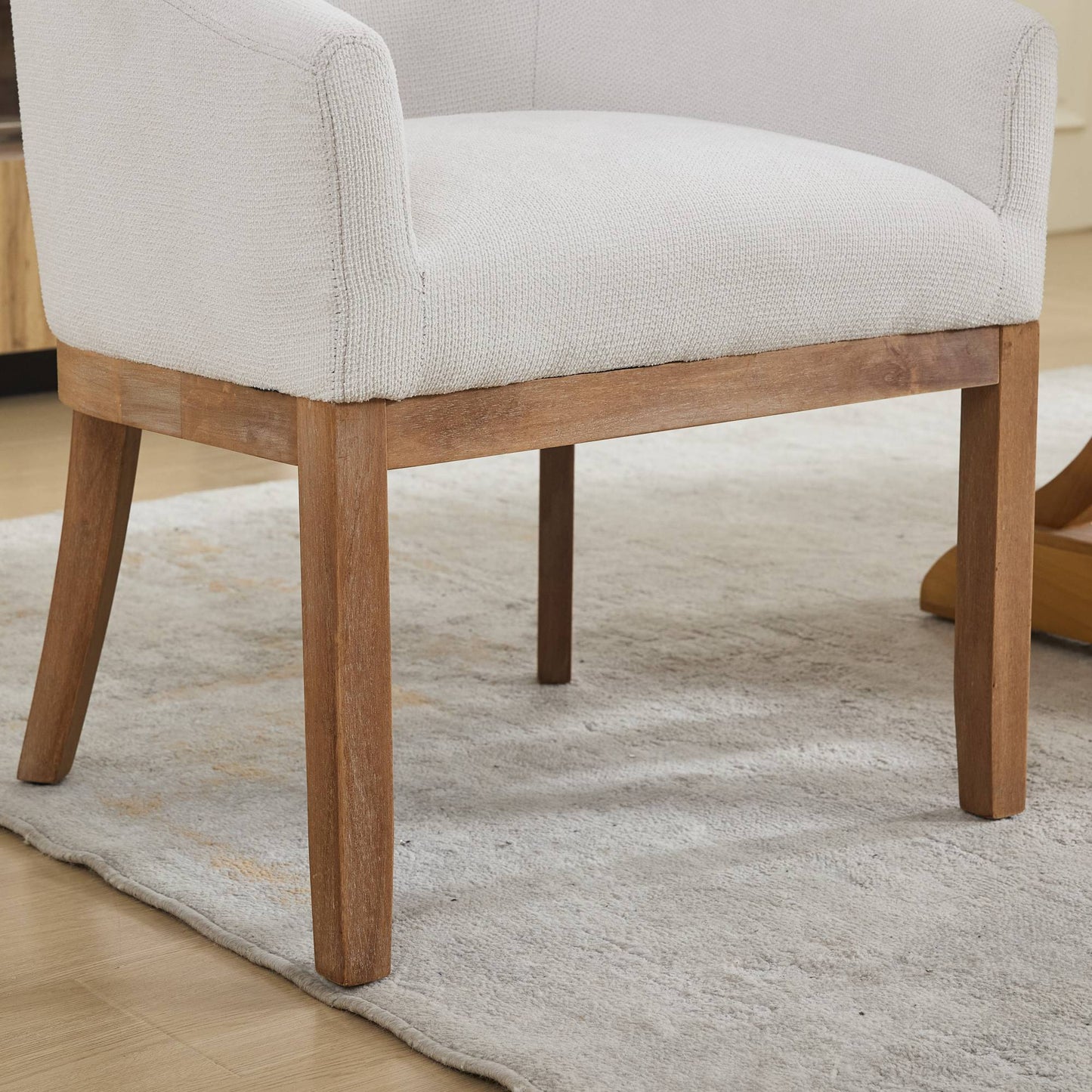 Mid Century Modern Upholstered Barrel Dining Chairs with Arms,Farmhouse Linen Kitchen & Dining Room Chairs with Natural Hardwood Frame, 19" W Accent Chairs for Living Room,Single Pack,Beige,SW1891BG image 12