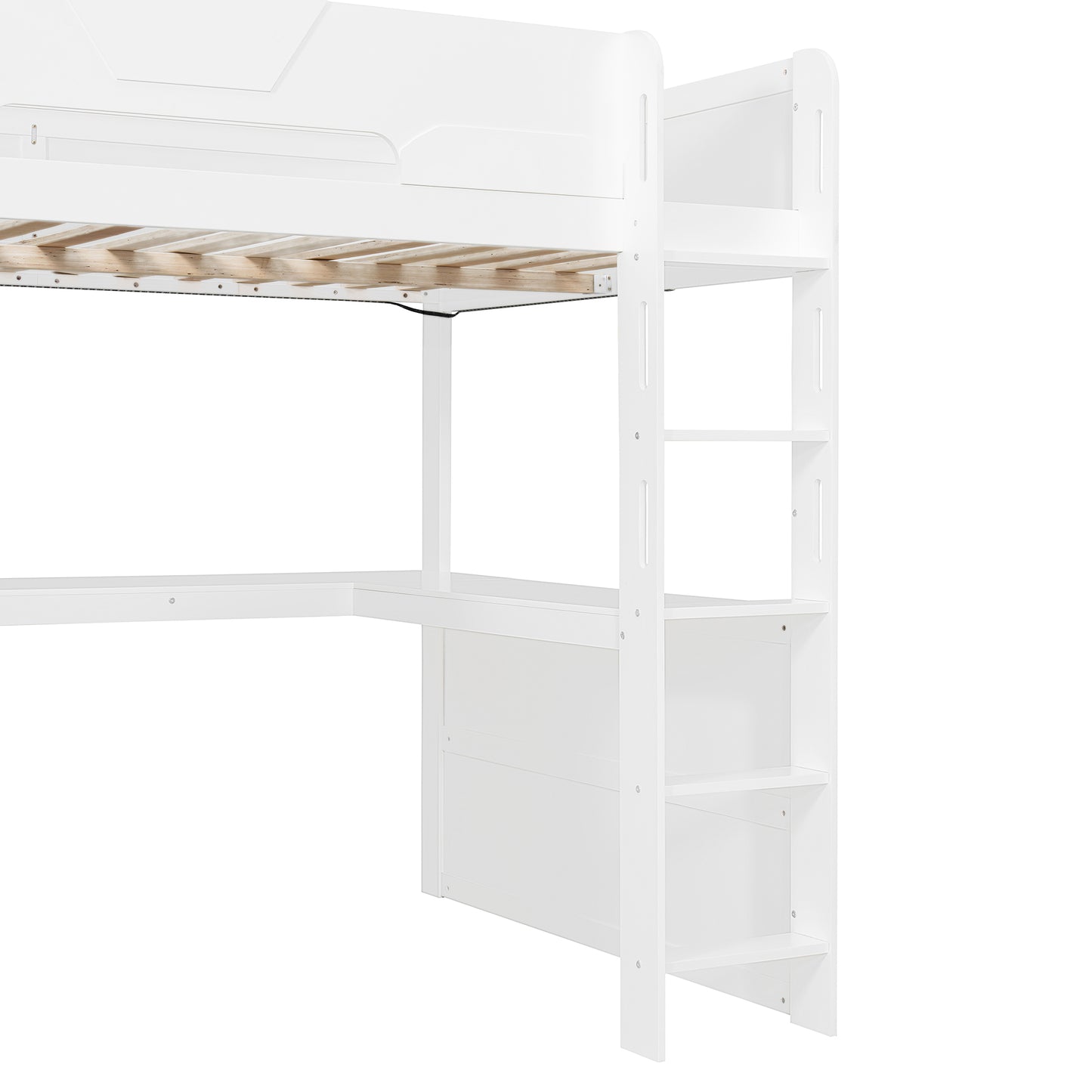 Full Size Wooden Gaming Loft Bed with U-Shaped Desk, Smart RGB LED Lights and USB Ports, Multi-Functional High Sleeper with 3 Drawers and Storage Shelves for Teens Adults, White image 12