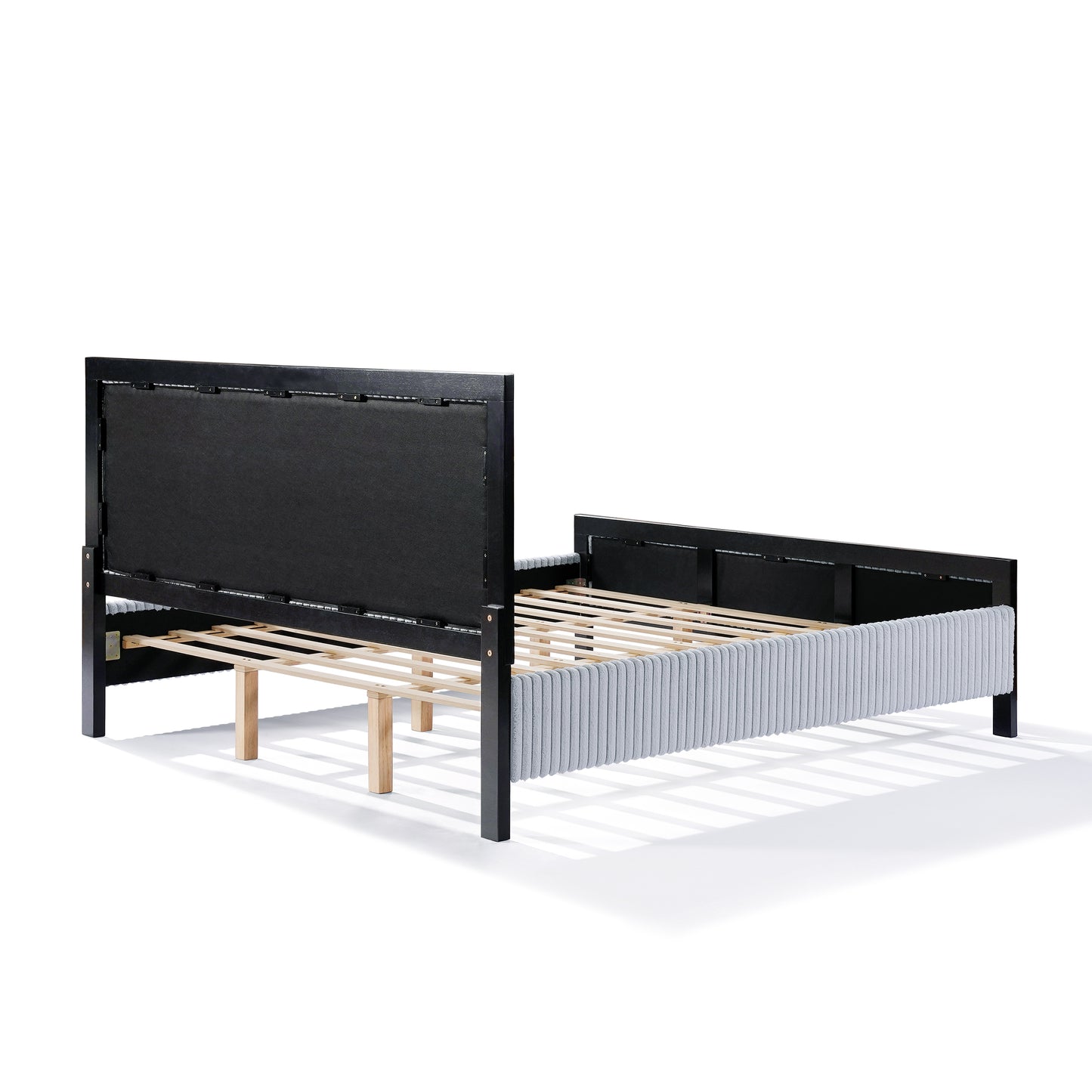 Queen Upholstered Bed with Fluffy Soft Headboard,Grey+Black Frame image 10