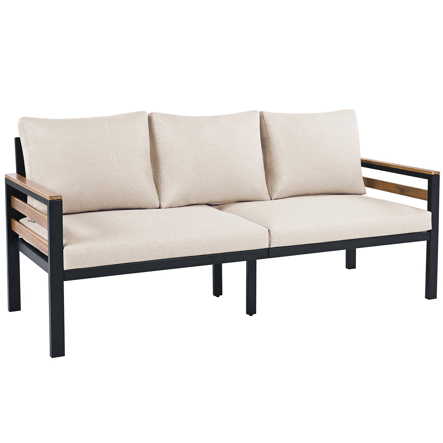 <Old SKU: N704G201246A> GO 4-Piece Outdoor Furniture Sofa Set for 5 People with Acacia Wood Armrests, Patio Conversation Set with Removable Cushion and Solid Wood Coffee Table for Garden,Beige image 12
