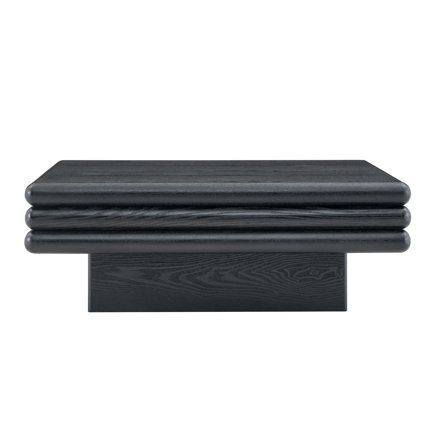 Modern 3-Tier Stacked Rectangular Coffee Table, MDF with Wood Veneer,Black Accent Center Table for Living Room image 12