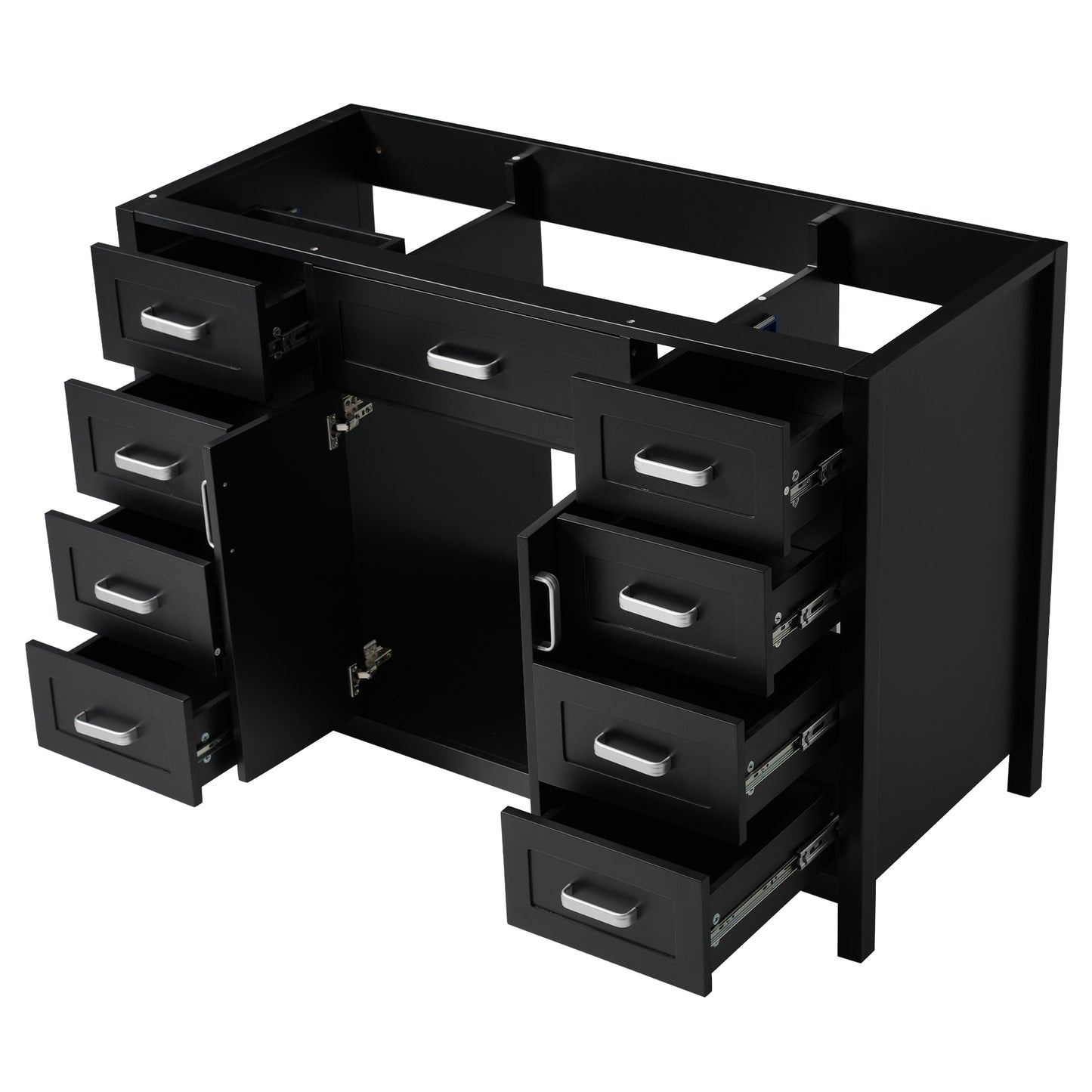 47" Bathroom Vanity without Sink, Cabinet Only, 2 Doors and 8 Drawers, Soft Close System, Classic Design, Black image 12
