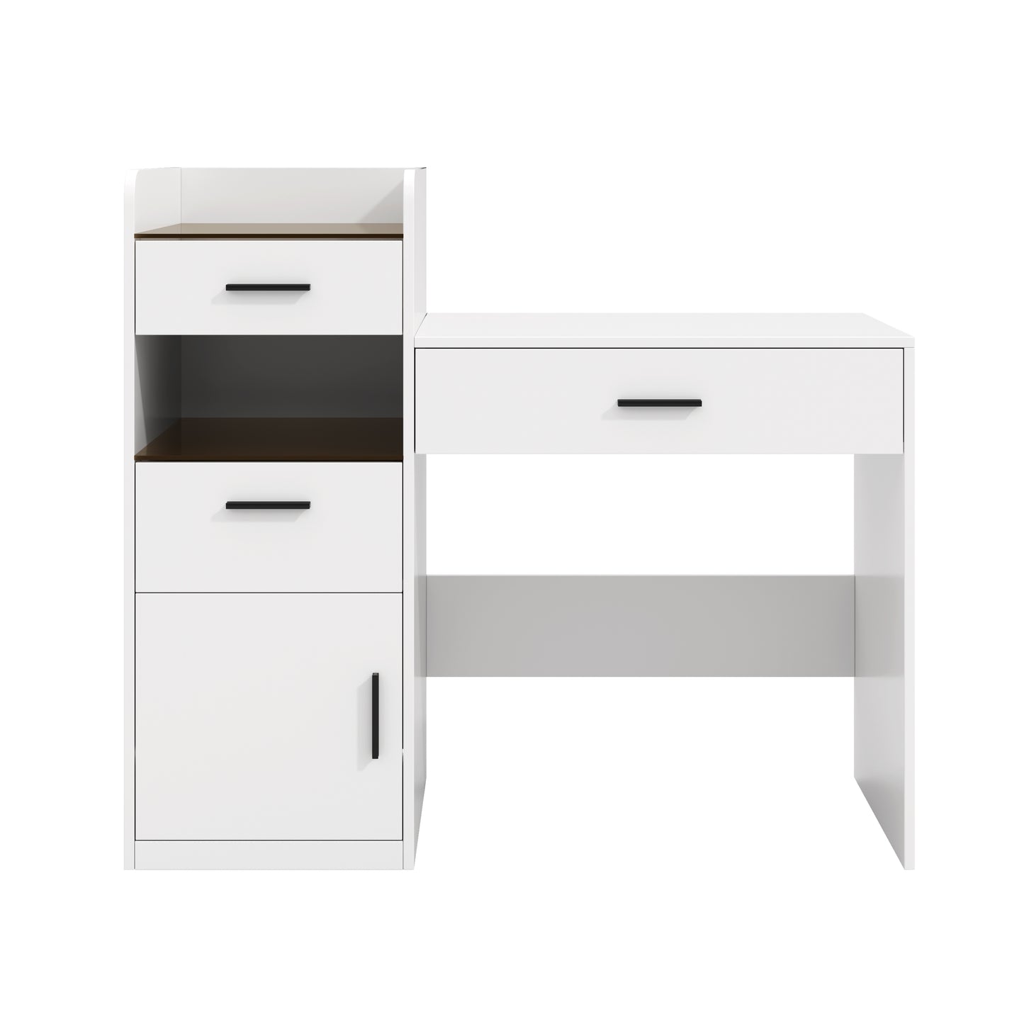 3-in-1 Vanity Desk with Flip Top Mirror, Glass Top Compact Makeup Vanity & Hidden Storage, Vanity Table with 3 Drawers and Cabinet, Space-Saving Dressing Tablefor Bedroom, White image 12