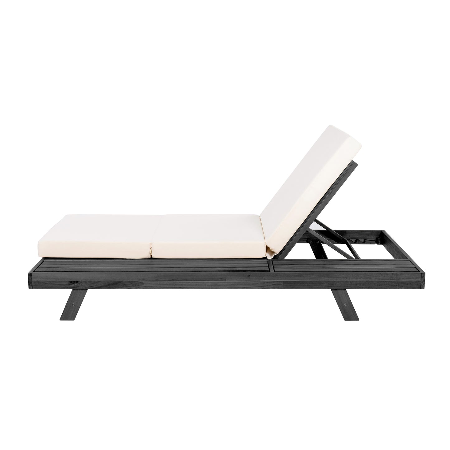 Lounge Chaise Set, Space Available On One Side, Acacia Solid Wood In Black With Lounge Cushion (Cream & Triple Fold) – Matching Dark Grey Version Available image 12