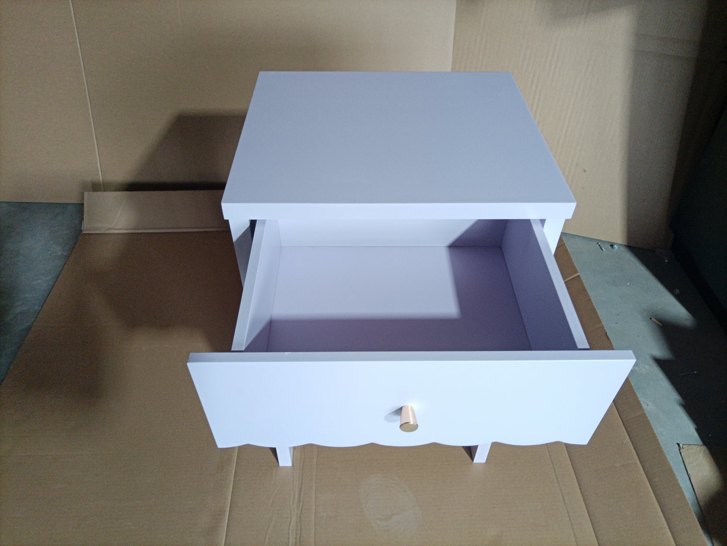 Modern Nightstand with Drawer and Open Shelf,Scalloped Edge Bedside Table for Bedroom, Cute Minimalist Side Table for Kids Room or Girls' Room,Light Purple image 12