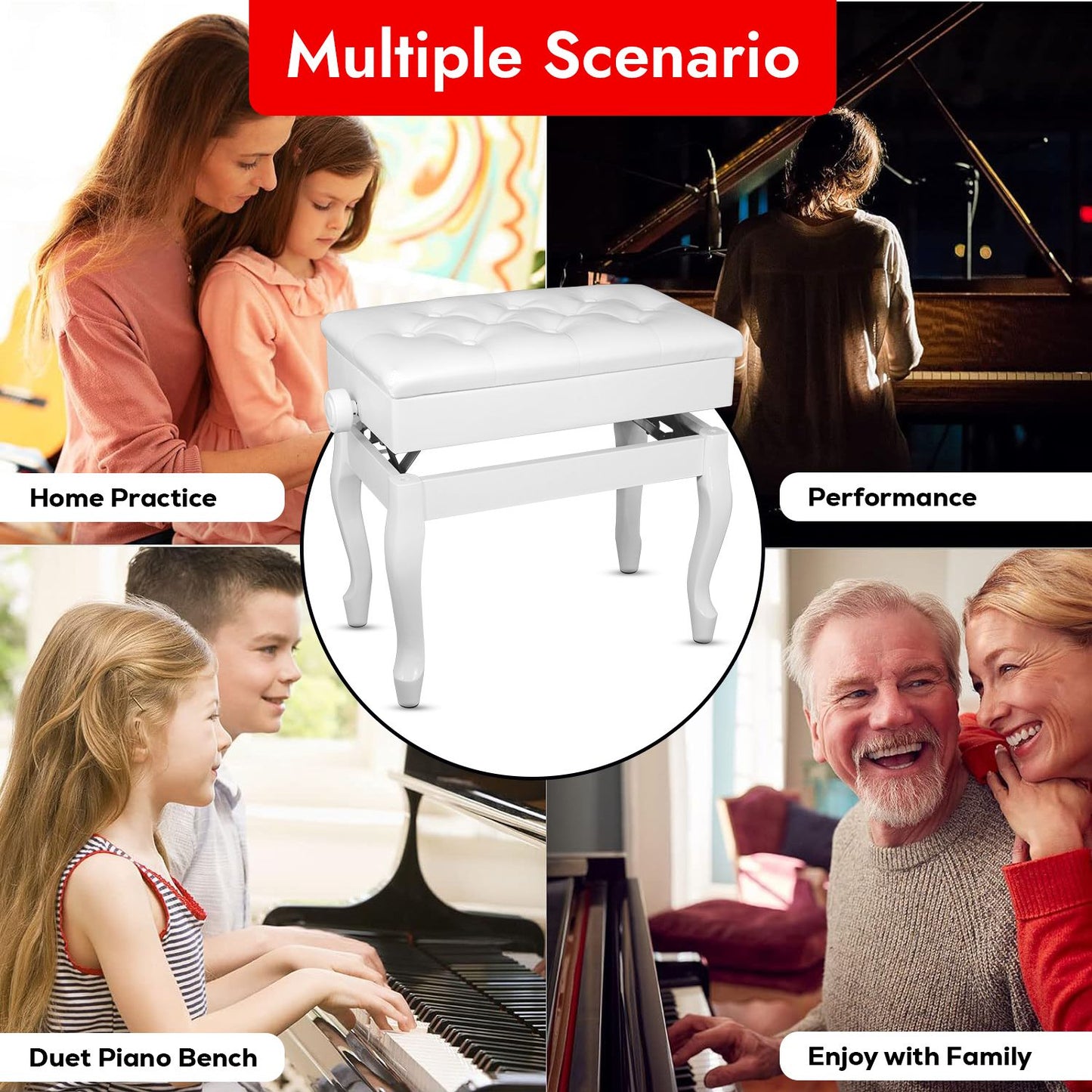 5 Core Piano Bench Wooden Height Adjustable Stool Heavy Duty Keyboard Seat with Storage - PNB WD HD WH image 12