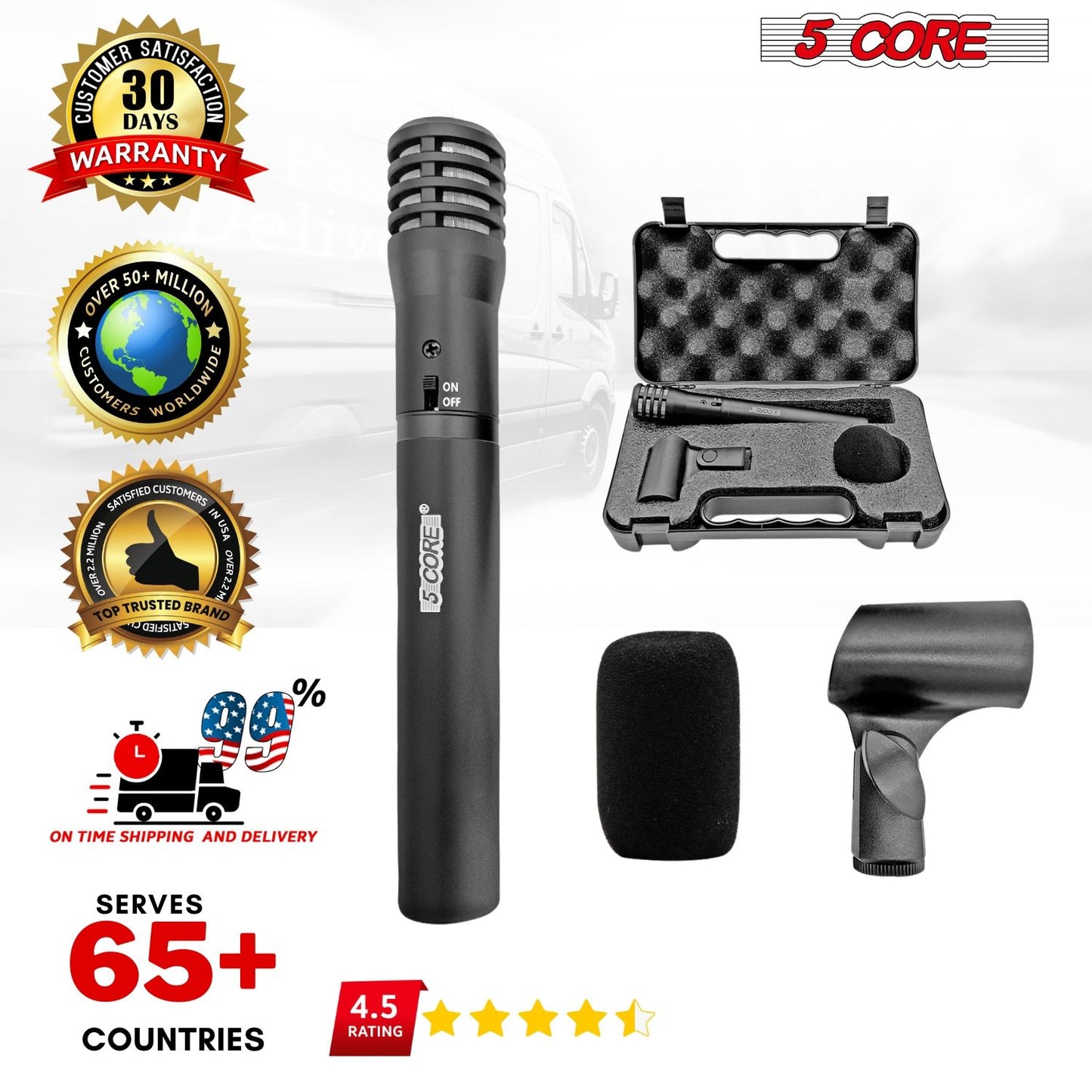 5 CORE Professional Instrument Microphone Pencil Mic Condenser Cardioid Unidirectional Stick Microfono with Windscreen M image 11