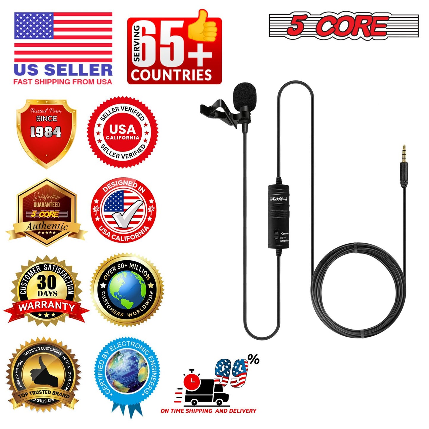5 Core Professional Omnidirectional Lavalier Microphone 3.5mm Clip-On Lapel Mic for Smartphone DSLR Camera PC Interview image 19