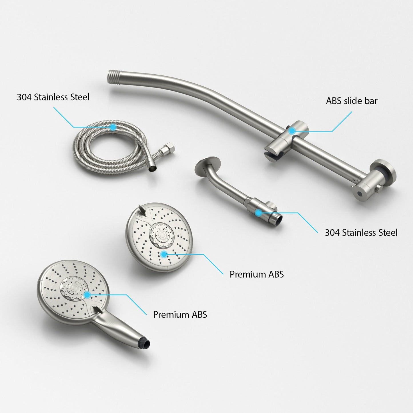 5-Inch 5-Function Wall mount High Pressure Rainfall ABS Dual Round Shower Head with Handheld Combo 304 Stainless Steel S image 9