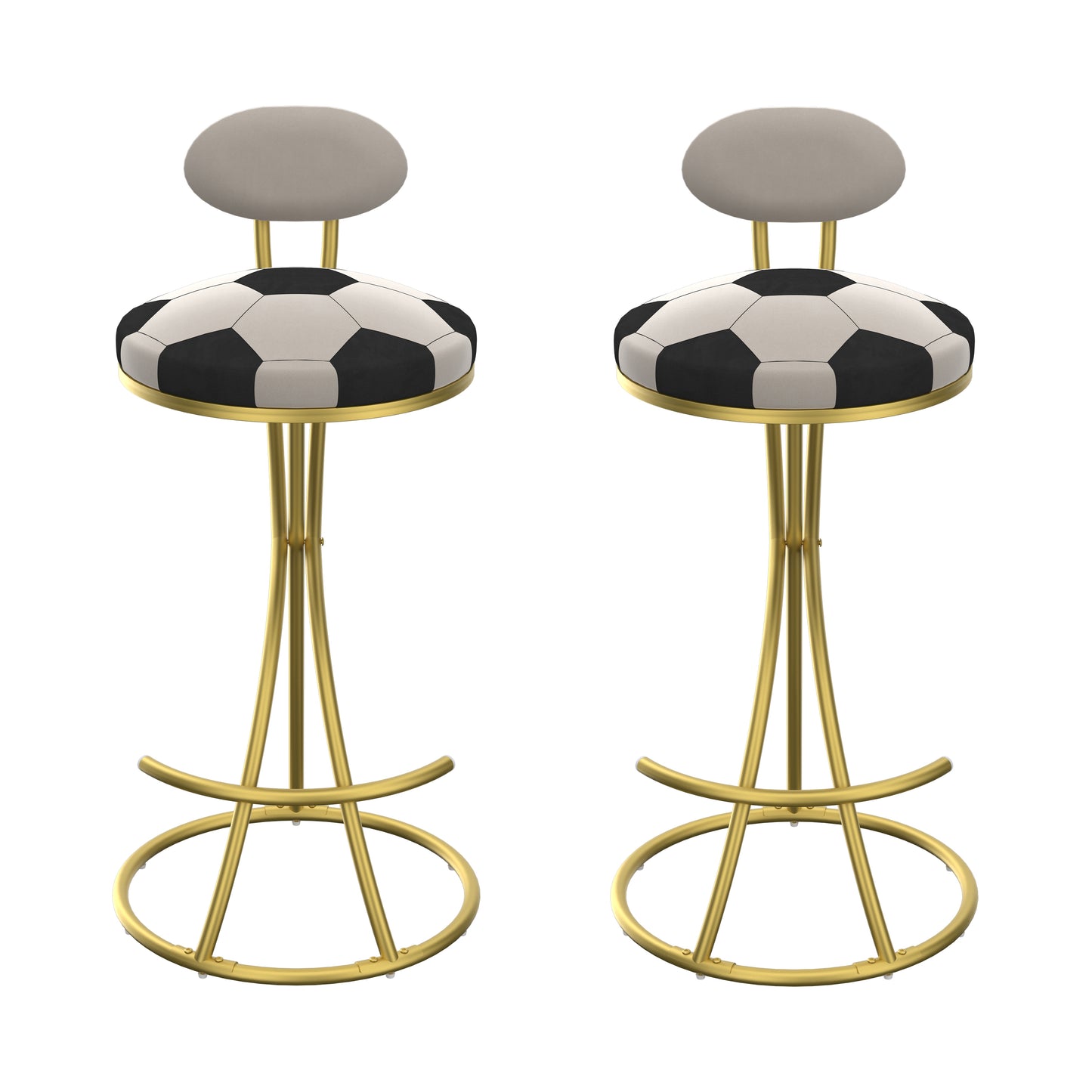 Football Print Bar Stools Set of 2 Upholstered Counter Height Barstool for Kitchen Island S-shaped Velvet Metal Dining Chairs (Gold Frame & Creamy White Back) image 12