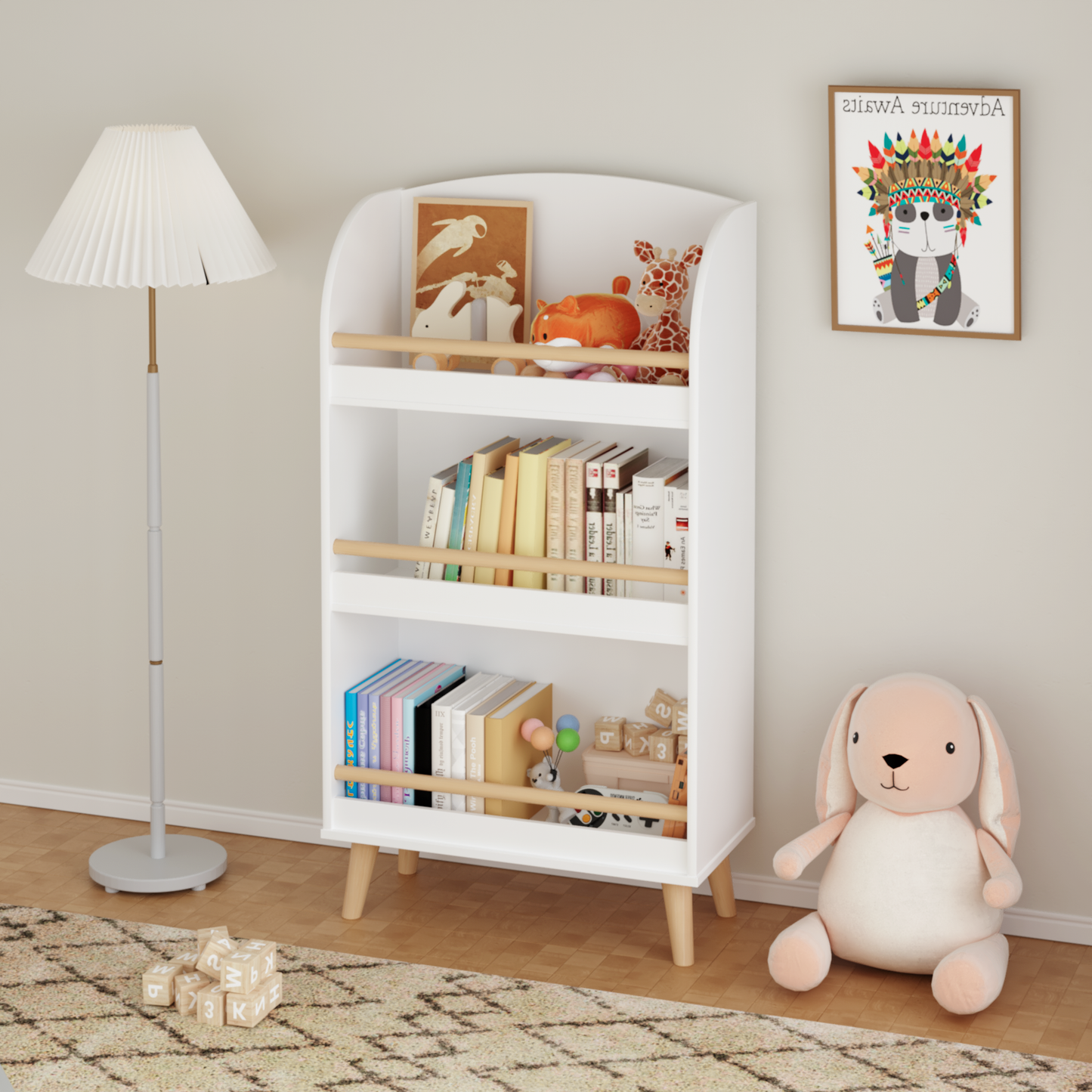 Kids Bookshelf, 3-Tier Bookcase, Book Organizer, toy Storage Cabinet Organizer, White image 12