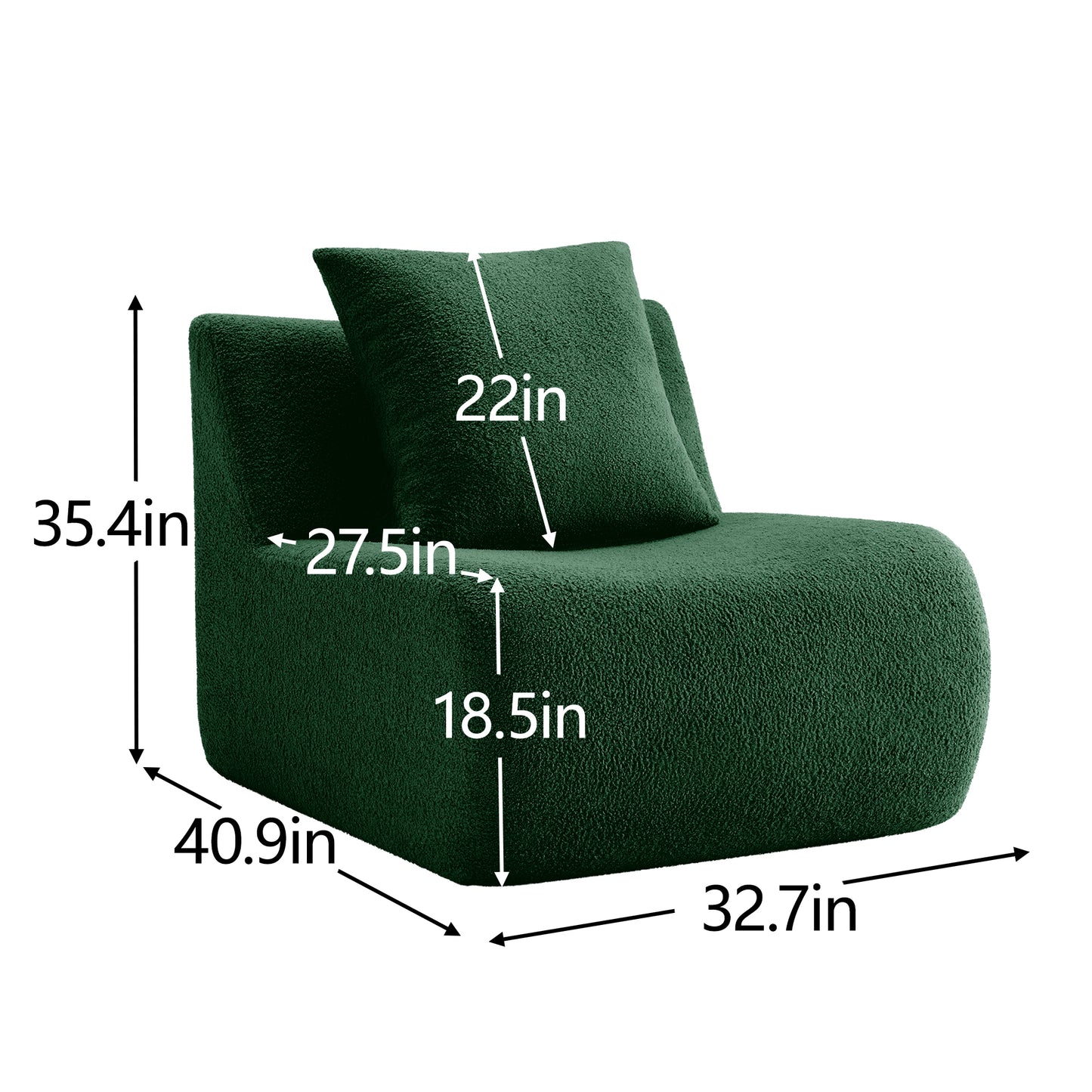 Armless Sofa W/Pillow Teddy Fabric-Green image 6