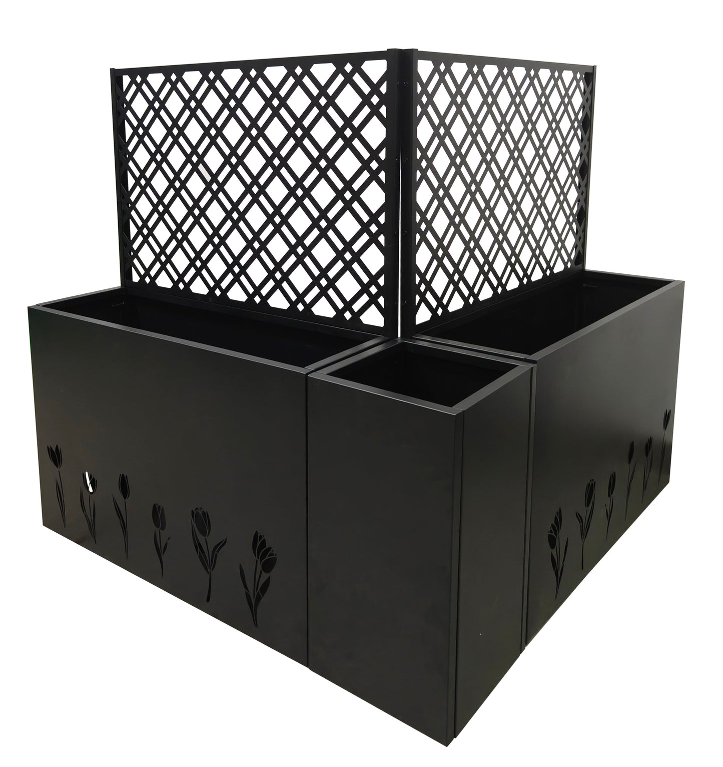 Metal Planter-Trellis Combo (Set of 3) - Raised Garden Bed, Flower Trellis & Privacy Screen for Patio, Balcony, Garden, Rust-Resistant Planter Box with Drainage Holes, 23.6in Depth Planting Bed, Tulip image 11