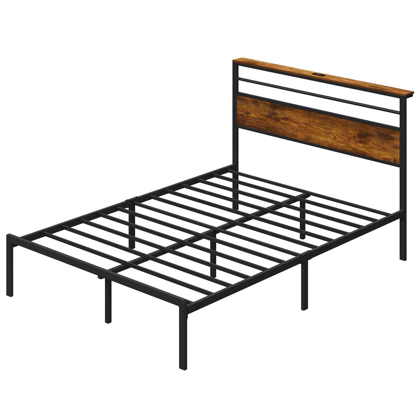 Full Size Bed Frame with Wood Headboard, Industrial Platform Bed with, Storage Shelves, Easy Assembly, and No Box Spring Needed image 8