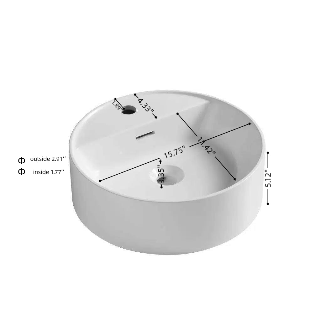 JINBO 16'' Bathroom Round Solid Surface Basin with Faucet Hole, NO Cabinet,No Sink Cover, NO Faucet, White image 5