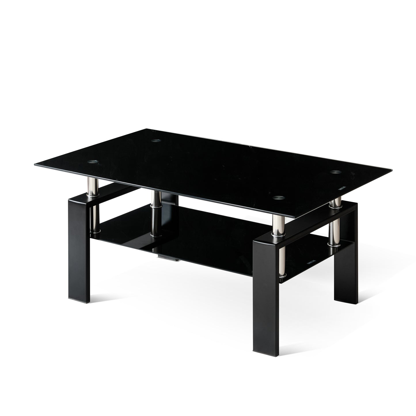 Tempered Black Glass Coffee Table, 2-Layers Tea Table image 11