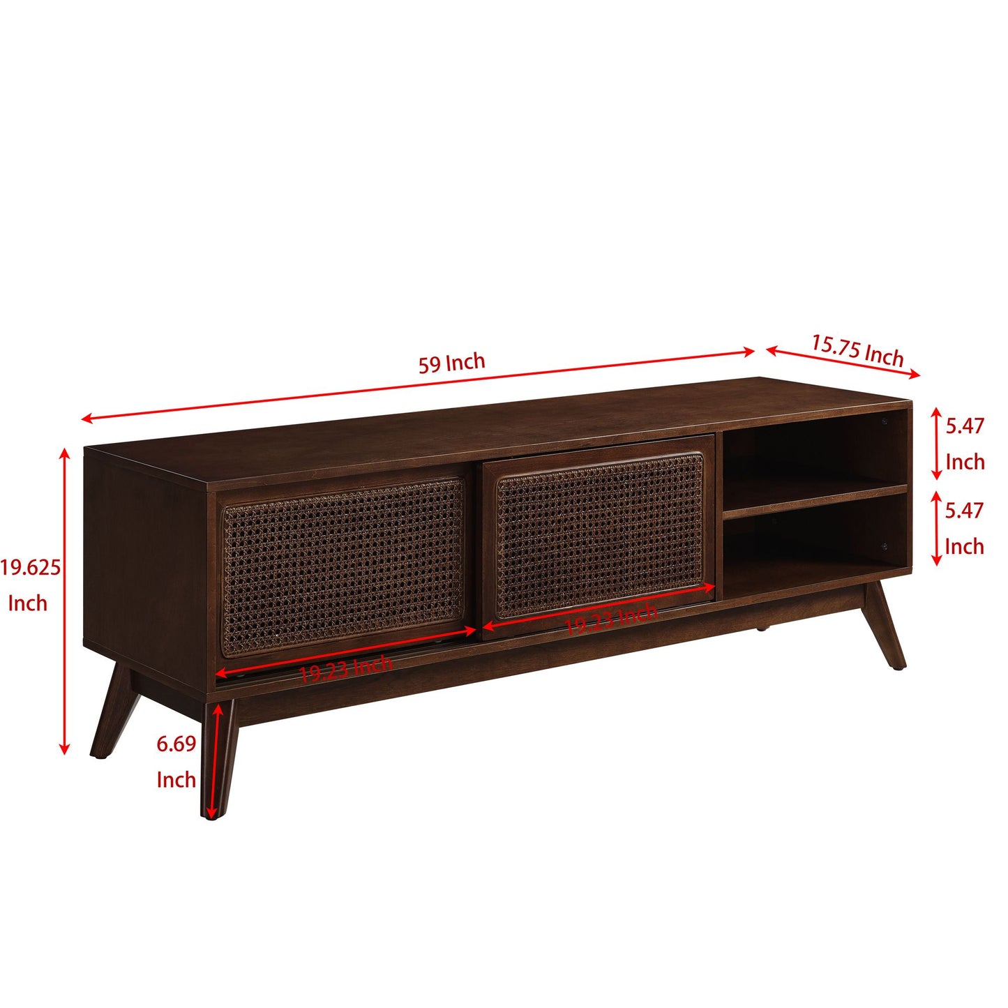 59 Inch Mid Century Modern Rattan TV Stand for 65 Inch TV, Entertainment Cabinet, Media Console for Living Room Media Ro image 11