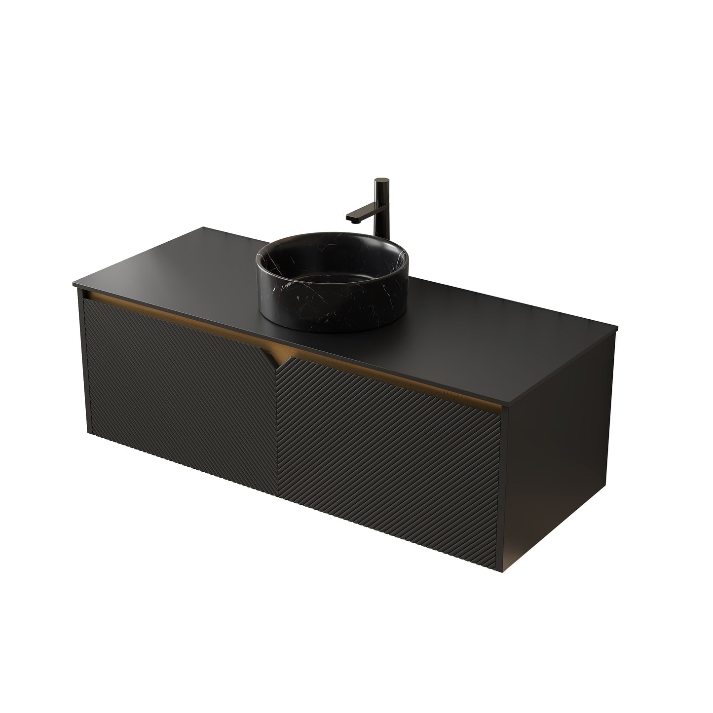 RUBEN 48" Wall-Mounted Black Plywood Cabinet and Black Sintered Stone Countertop, NO Basin, NO Faucet and Sink Cover image 7