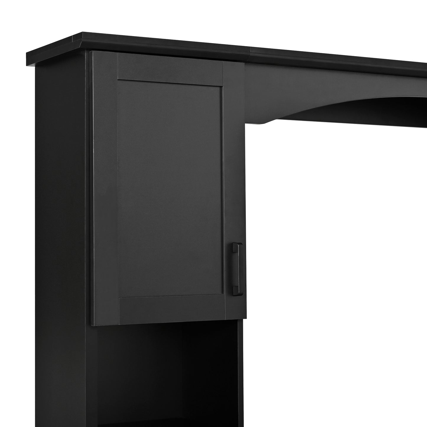 ON-TREND Farmhouse Arched Computer Desk with Hutch, Mid-Century Walnut Home Office Workstation with Charging Station & Keyboard Tray, All-in-One Writing Desk with File Drawer for Study, Office, Black image 12