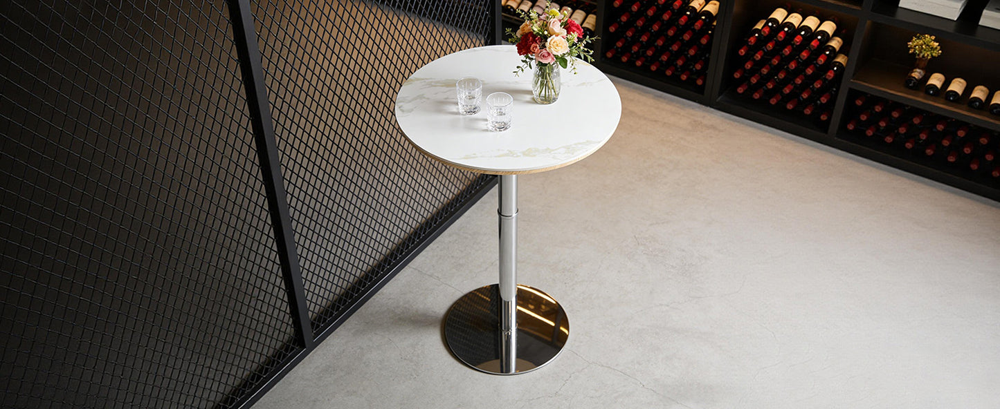 Rock slab circular tabletop non adjustable (39 inches high) bar table, bar table with silver legs and base (white) image 12