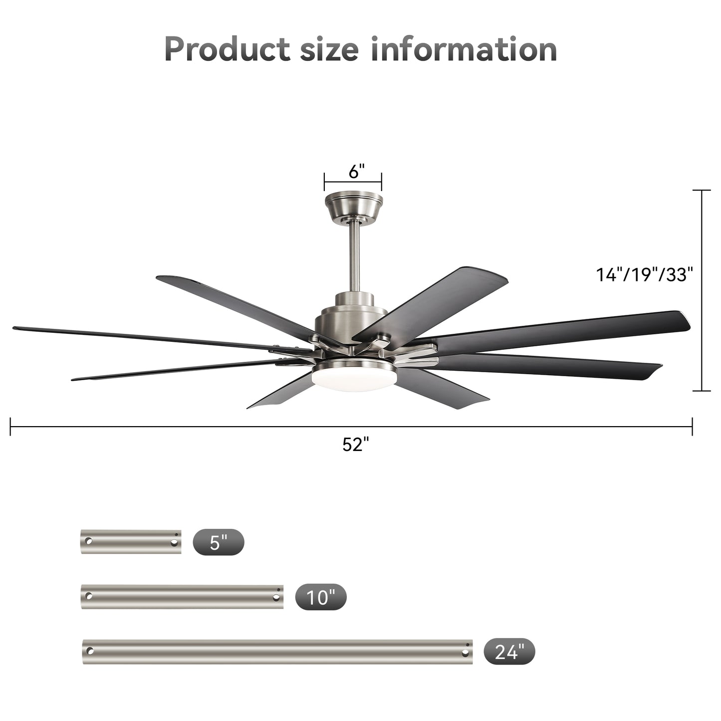 52-Inch Smart Ceiling Fan With Lights,6 Wind Speed,With 8 Black ABS Blades,Voice Remote,Fan For Bedroom,Living Room,Patio,Kitchen image 9