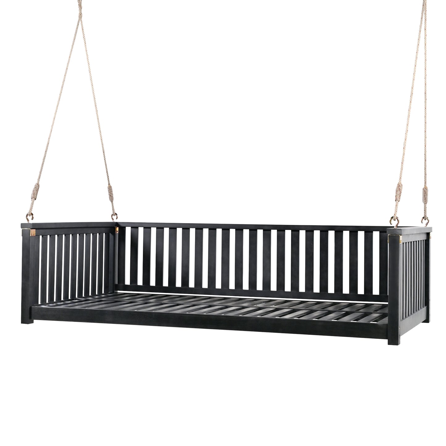 TOPMAX Patio Minimalist Twin Size Garden Swing Bed Wood Porch Swing with Ropes for Backyard, Safe Sloped Design, Black image 12