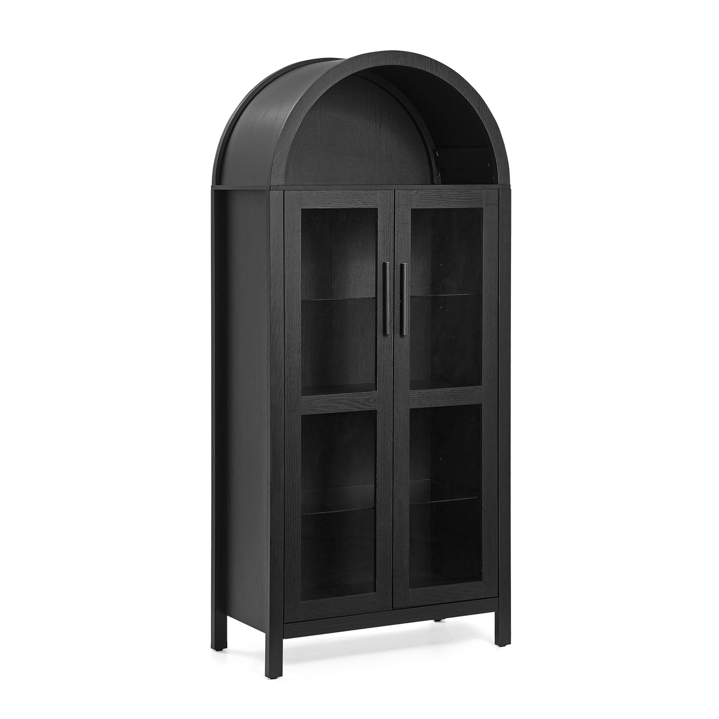 A high arched storage cabinet with a lamp, a modern retro-style wooden storage cabinet with adjustable glass partitions, suitable for use as a multi-functional cabinet in kitchens-Black image 12