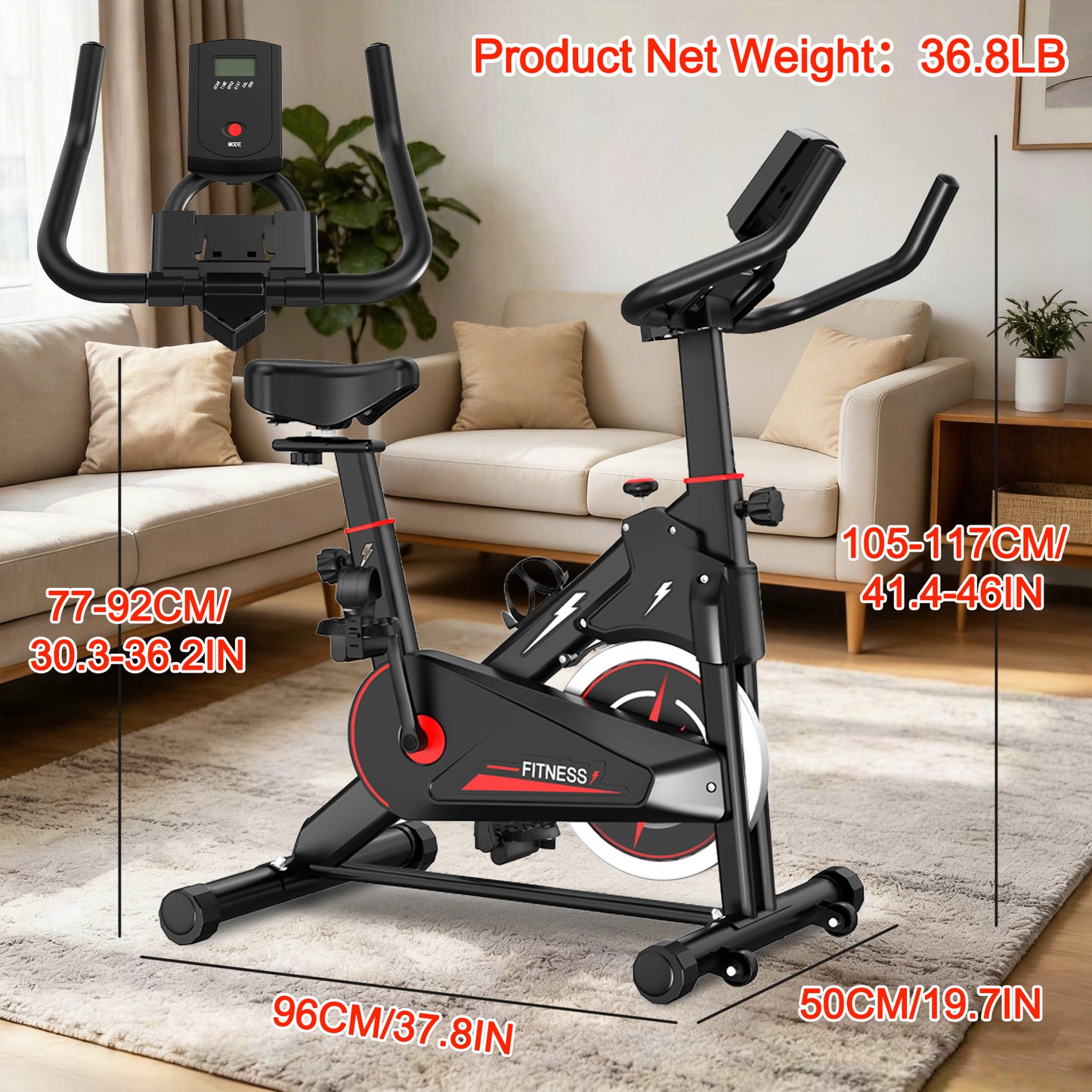 Indoor Exercise Bike, Stationary Cycling Bike with Monitor, Adjustable Resistance, Comfortable Seat & Handlebars, Stable Base, Portable Design Home Fitness Workout Cycle for Daily Indoor Use image 12