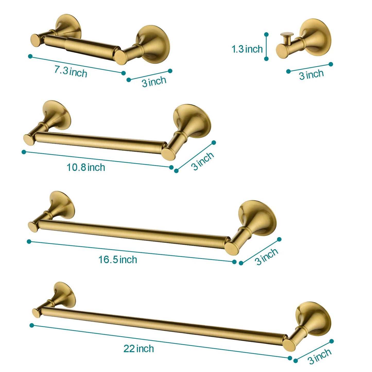 6 Piece Brass Bathroom Towel Rack Set Wall Mount image 19