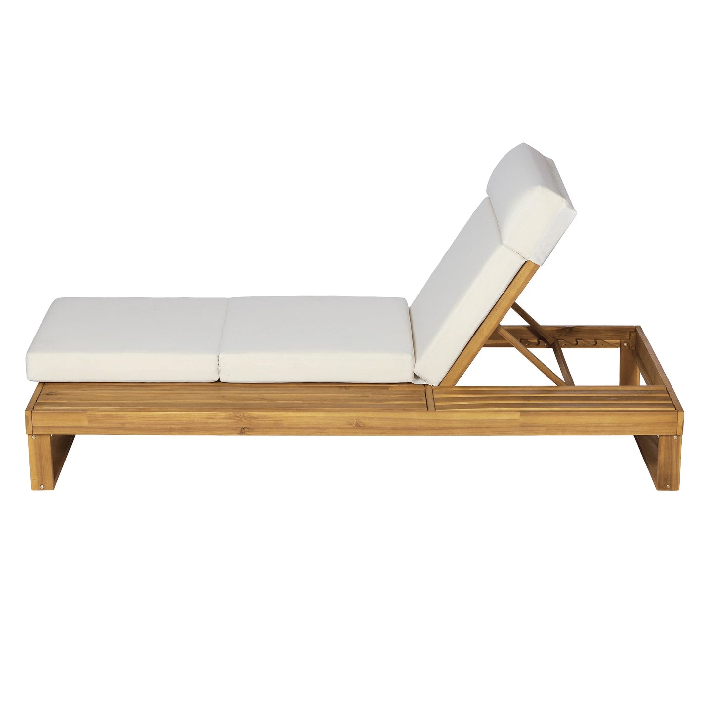 Teak Finish Acacia Wood Chaise Lounge with 4-Inch Beige 4-Fold Cushion Set, Adjustable Outdoor Patio Lounger with Flat Side Surface, for Poolside- Matching cream,dark gray version available image 12