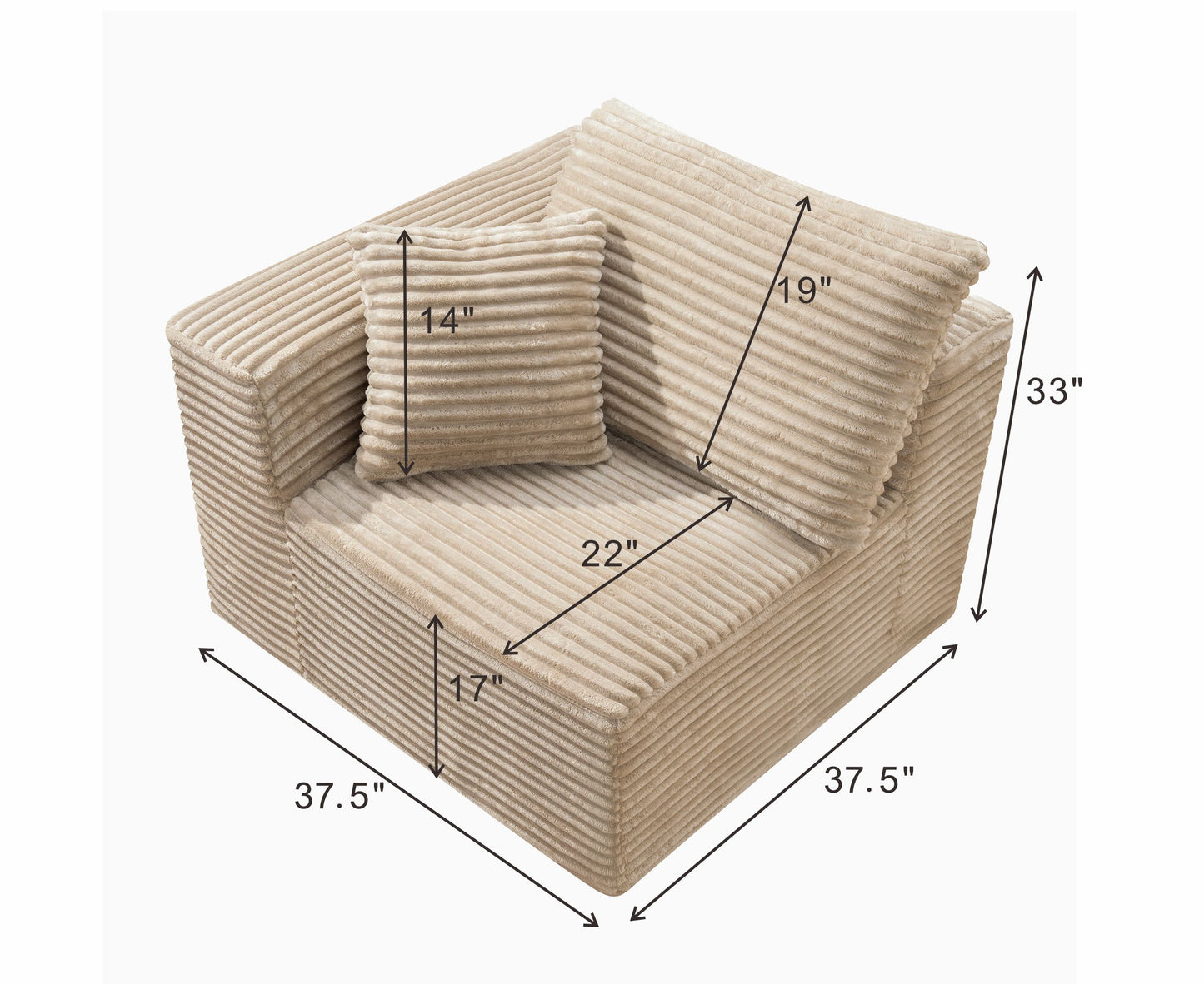 Camel Corduroy Modular Compression Sofa, Legless Floor-Hugging Armless Accent Chair for Living Room Bedroom image 10