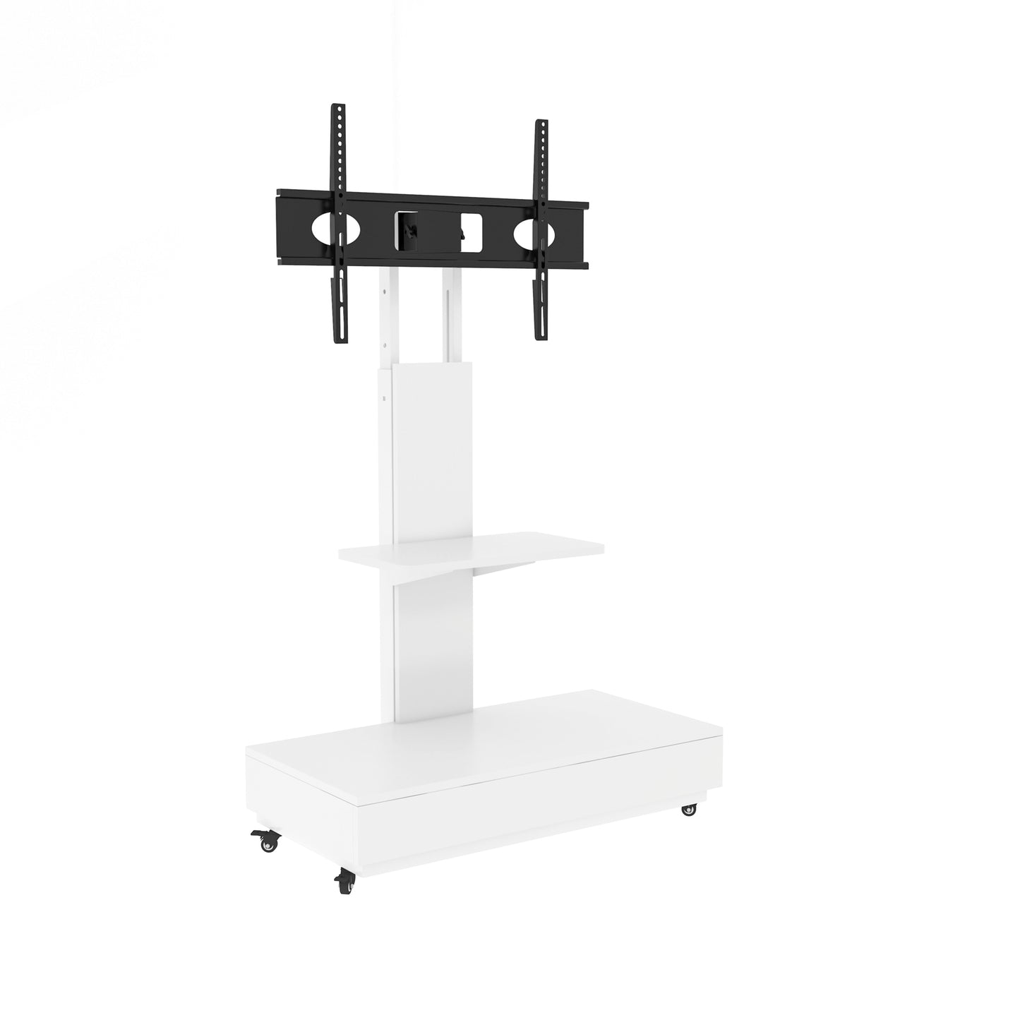 TV stand with push-pull drawer for Living Room, Bedroom,Offices,Adjustable Height Mobile TV Cart for 32-75 inches,tv stand with wheels,White image 12