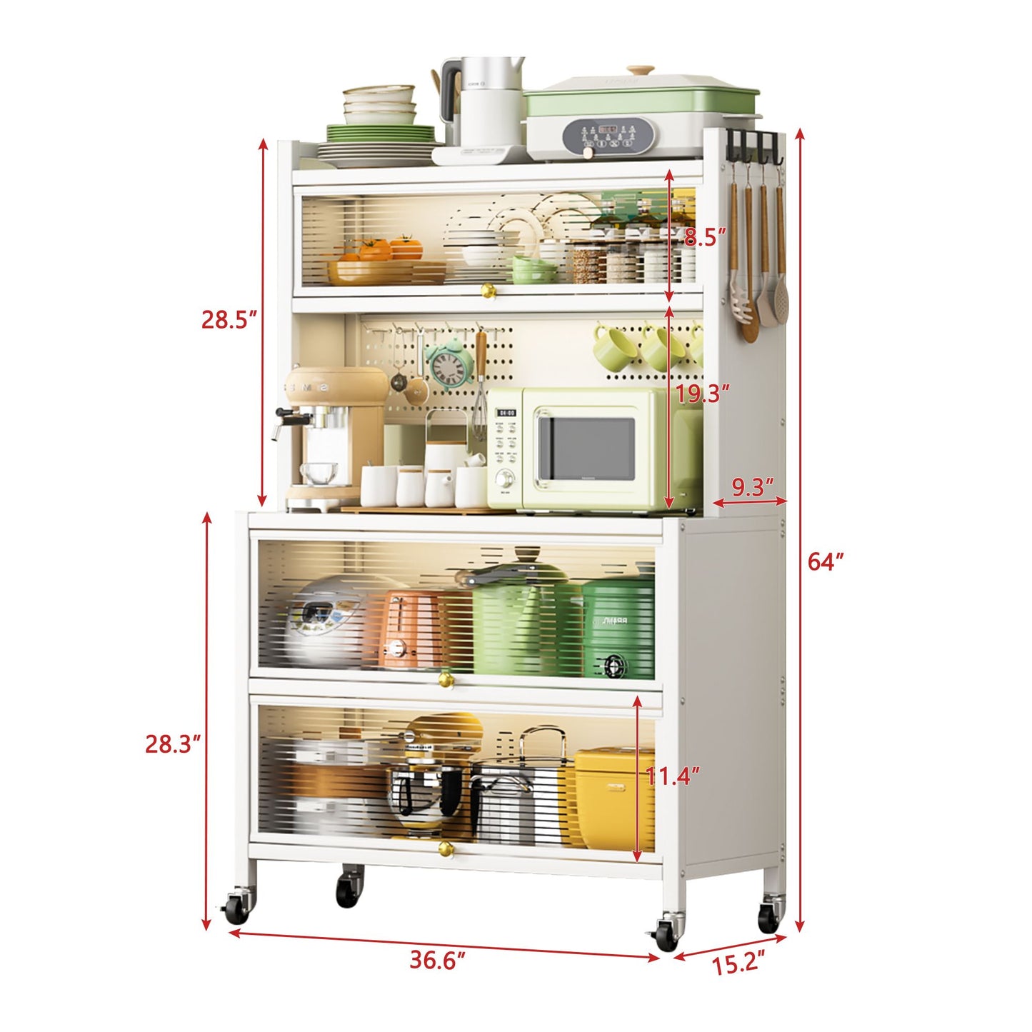 65'' Tall Kitchen Bakers Rack with Flip Door Cabinet, 5 Tier Multifunctional Microwave Stand Buffet, Coffee Bar, Kitchen image 7