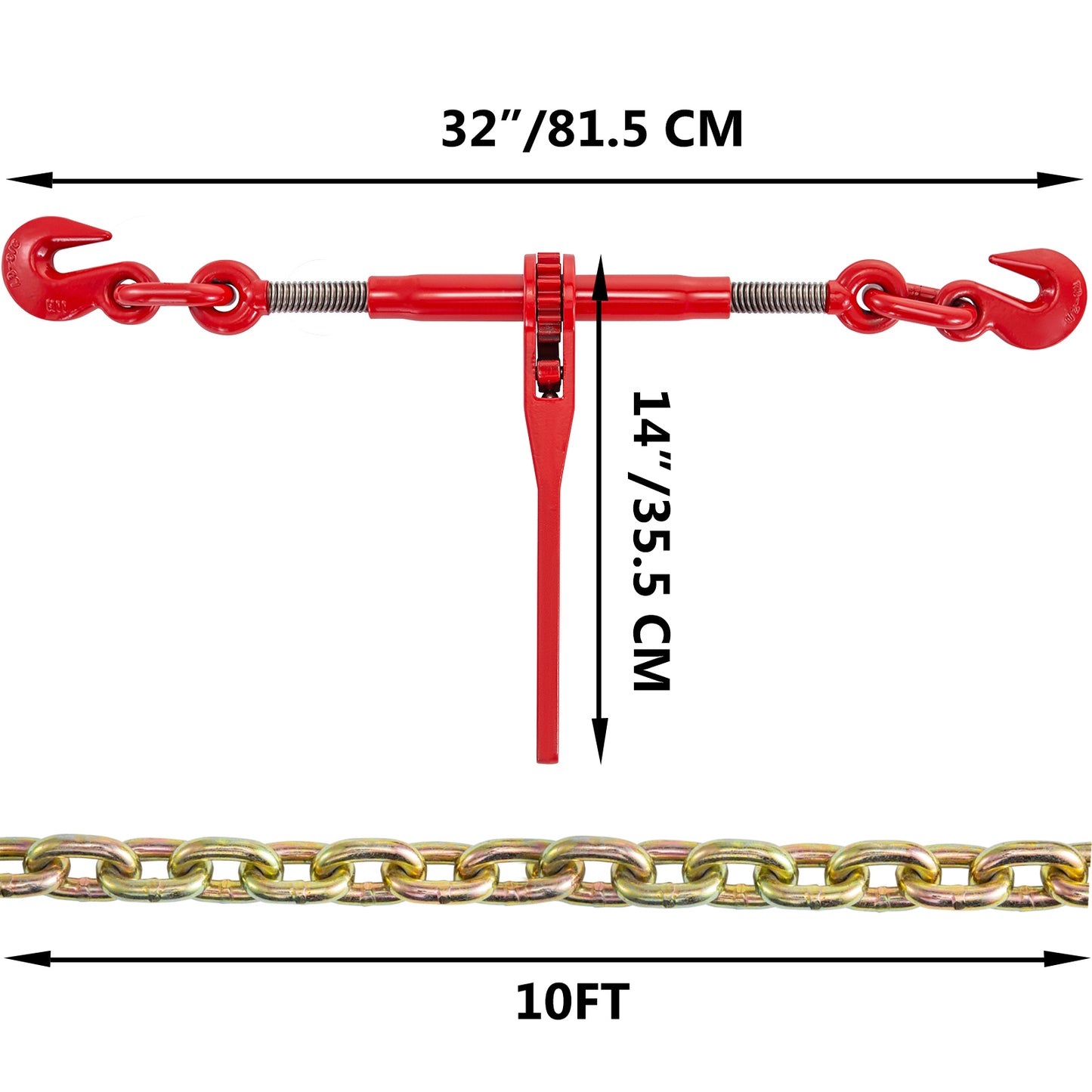 Chain and Binder Kit 3/8in-1/2in, Ratchet Load Binders 9215lbs Working Strength, Ratchet Binders and Chains, 3/8in x 10ft Chains with G70 Hooks, for Truck, Tie Down, Hauling, Towing image 9