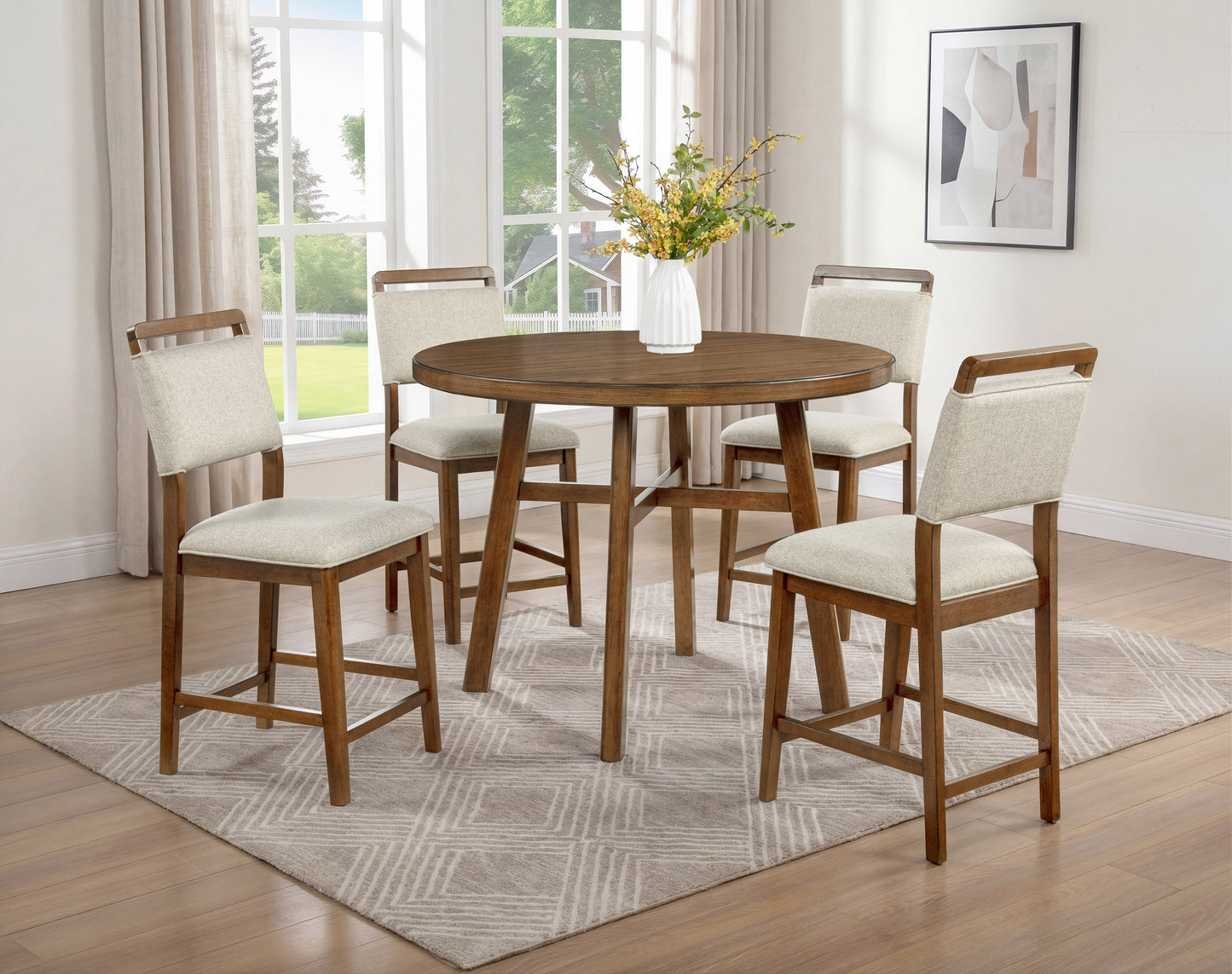 2pc Counter Height Chair Stool Fabric Upholstered with Plush Rich Wood Brown Finish Wood Frame Dining Room Wooden Furniture image 5