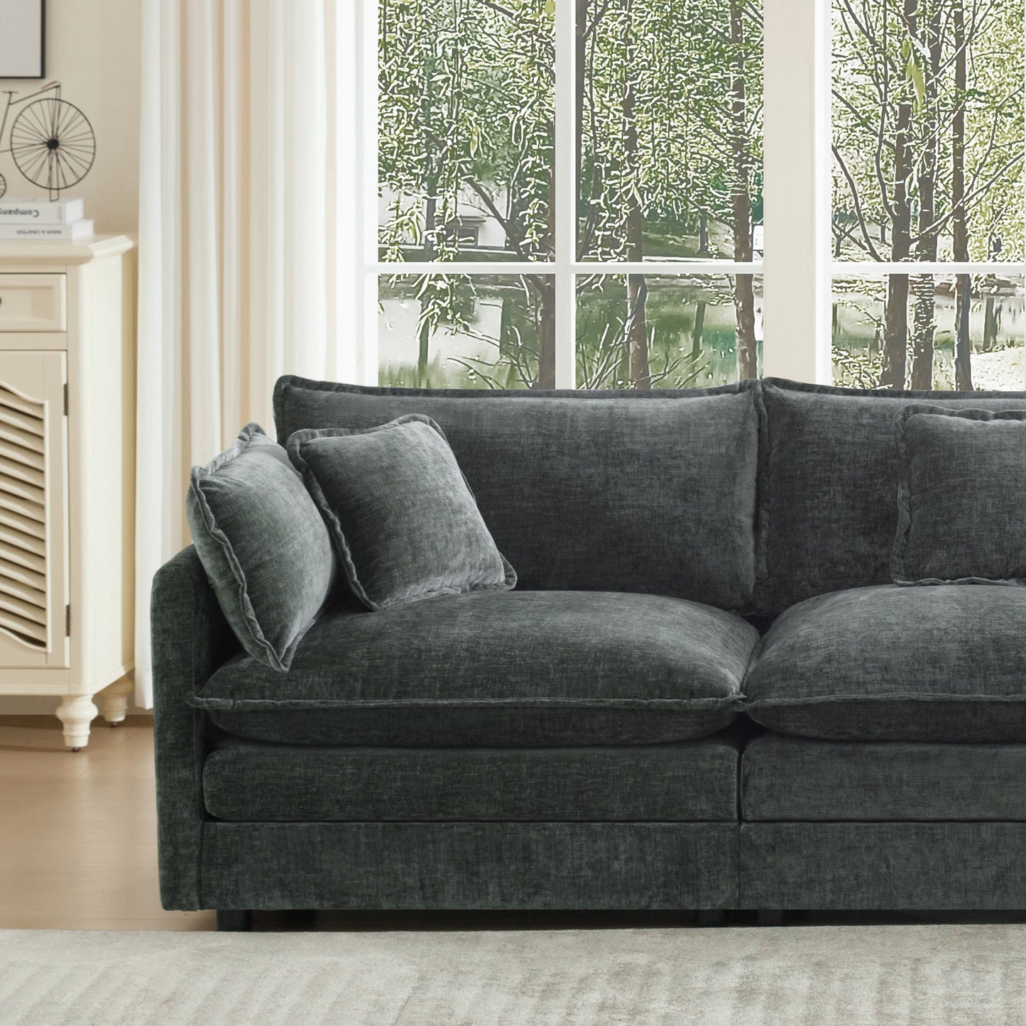 Comfy Deep Single Seat Sofa Upholstered Reading Armchair Living Room Chair Gray Chenille Fabric, 1 Toss Pillow image 10