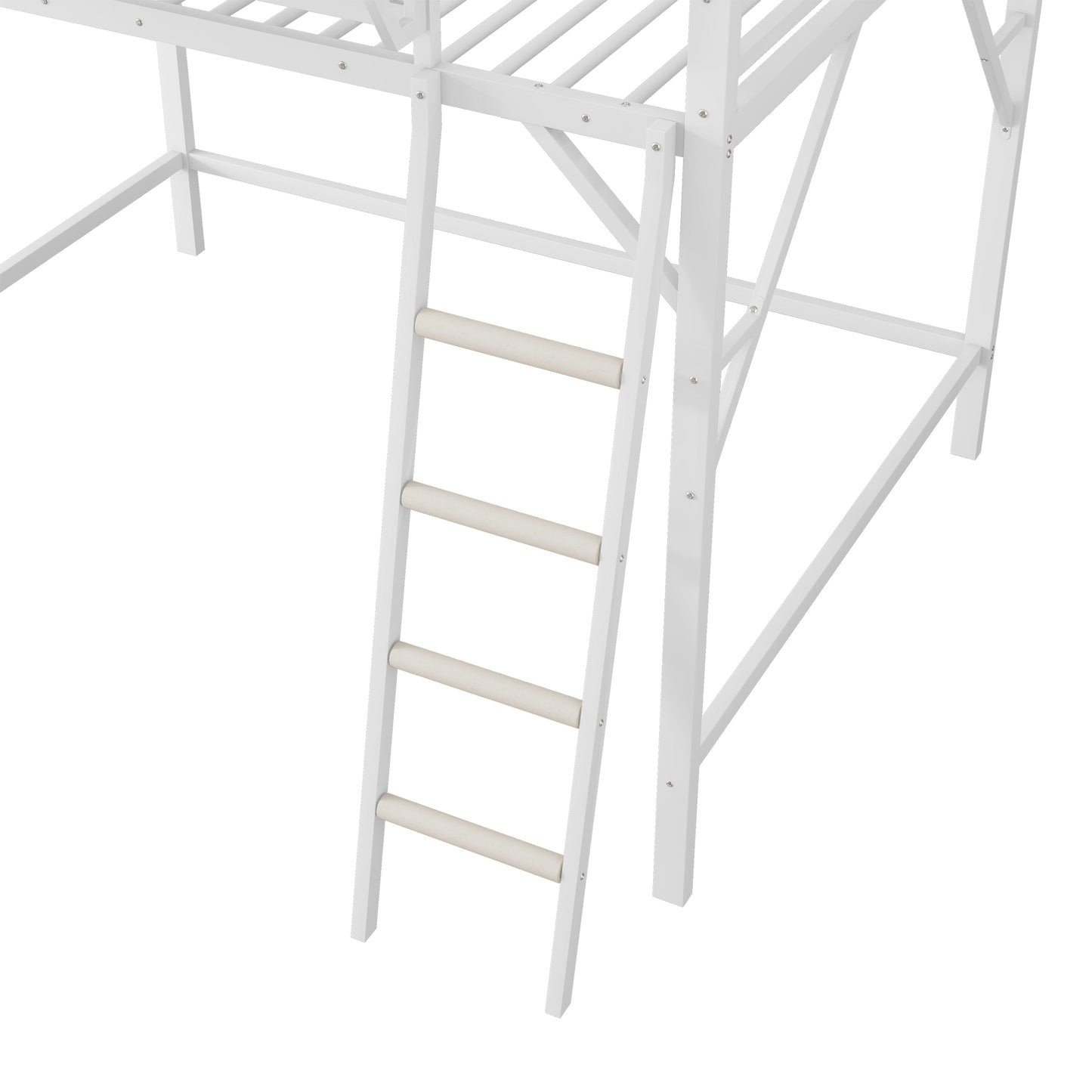 Queen Size Loft Bed with Ladder, Metal Queen Loft Bed with Storage Shelves, High Loft Bed for Kids Teens, White(Expect Arrival Date 2025/12/3 Old SKU W2580P351278) image 12
