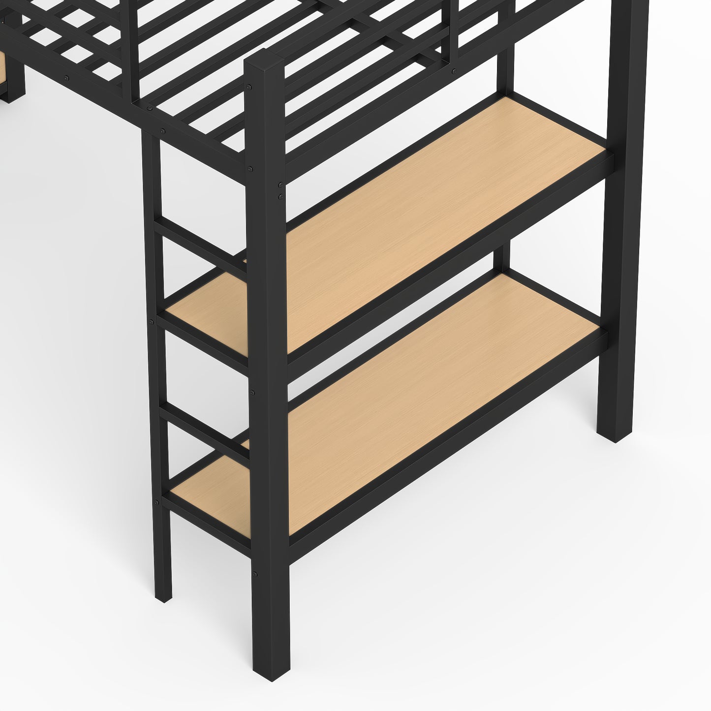 Twin XL size Loft Bed Frame with Wardrobe,Metal Loft Bed with Storage Shelves and Pegboard,Black image 12